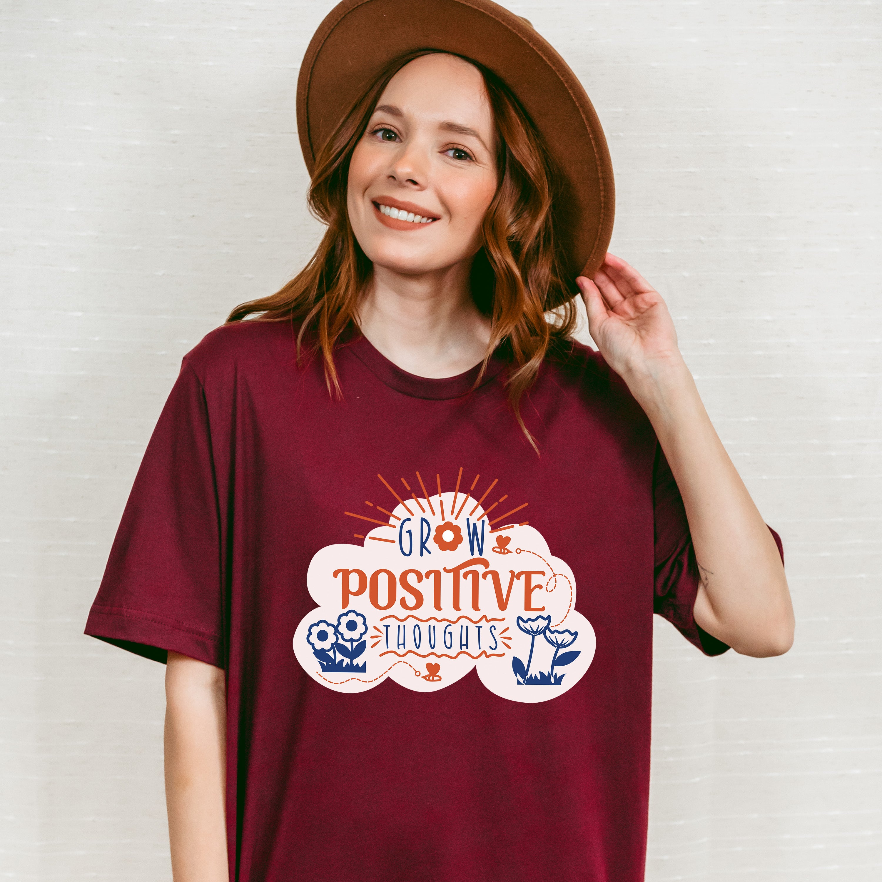 Grow Positive Thoughts Orange And Blue Design - Quotes Unisex Crewneck T-Shirt Sweatshirt Hoodie