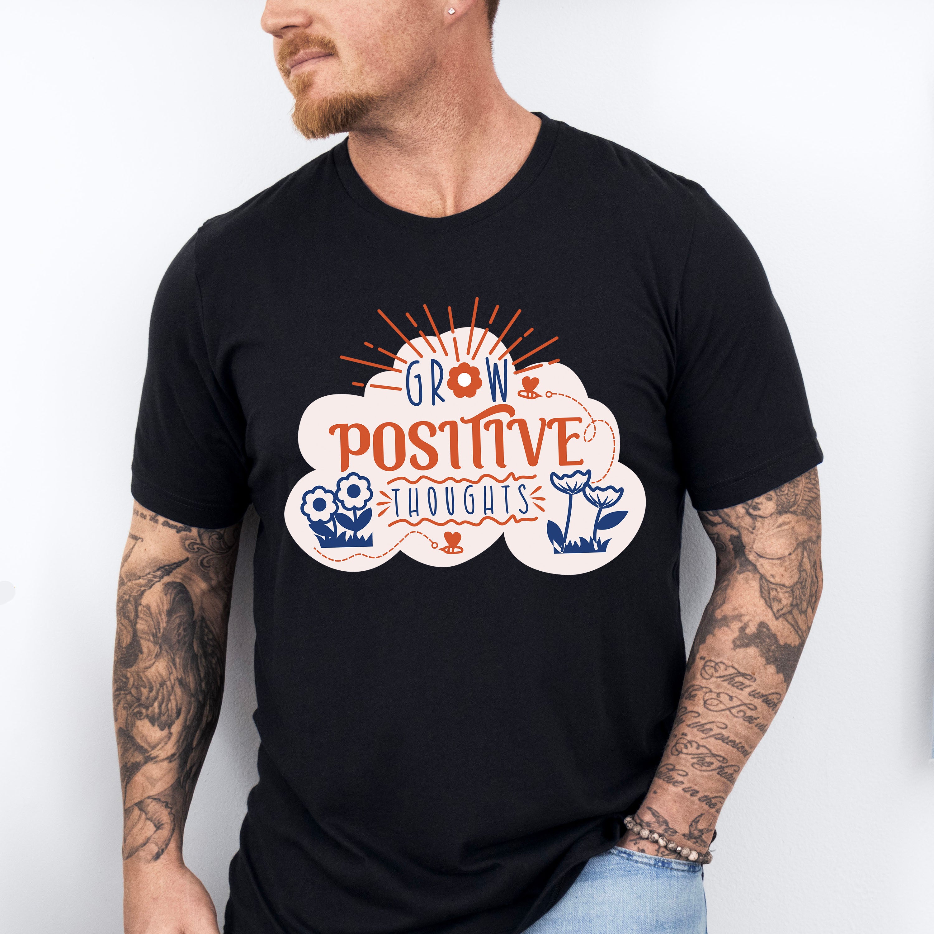 Grow Positive Thoughts Orange And Blue Design - Quotes Unisex Crewneck T-Shirt Sweatshirt Hoodie