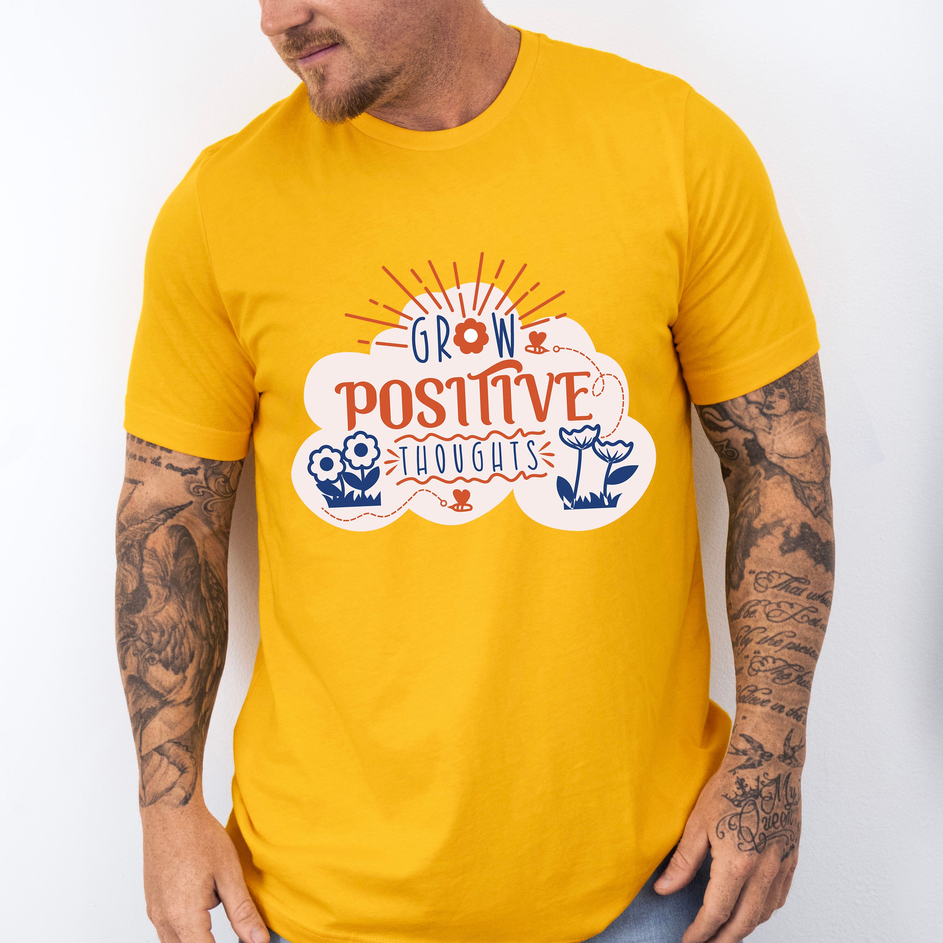 Grow Positive Thoughts Orange And Blue Design - Quotes Unisex Crewneck T-Shirt Sweatshirt Hoodie