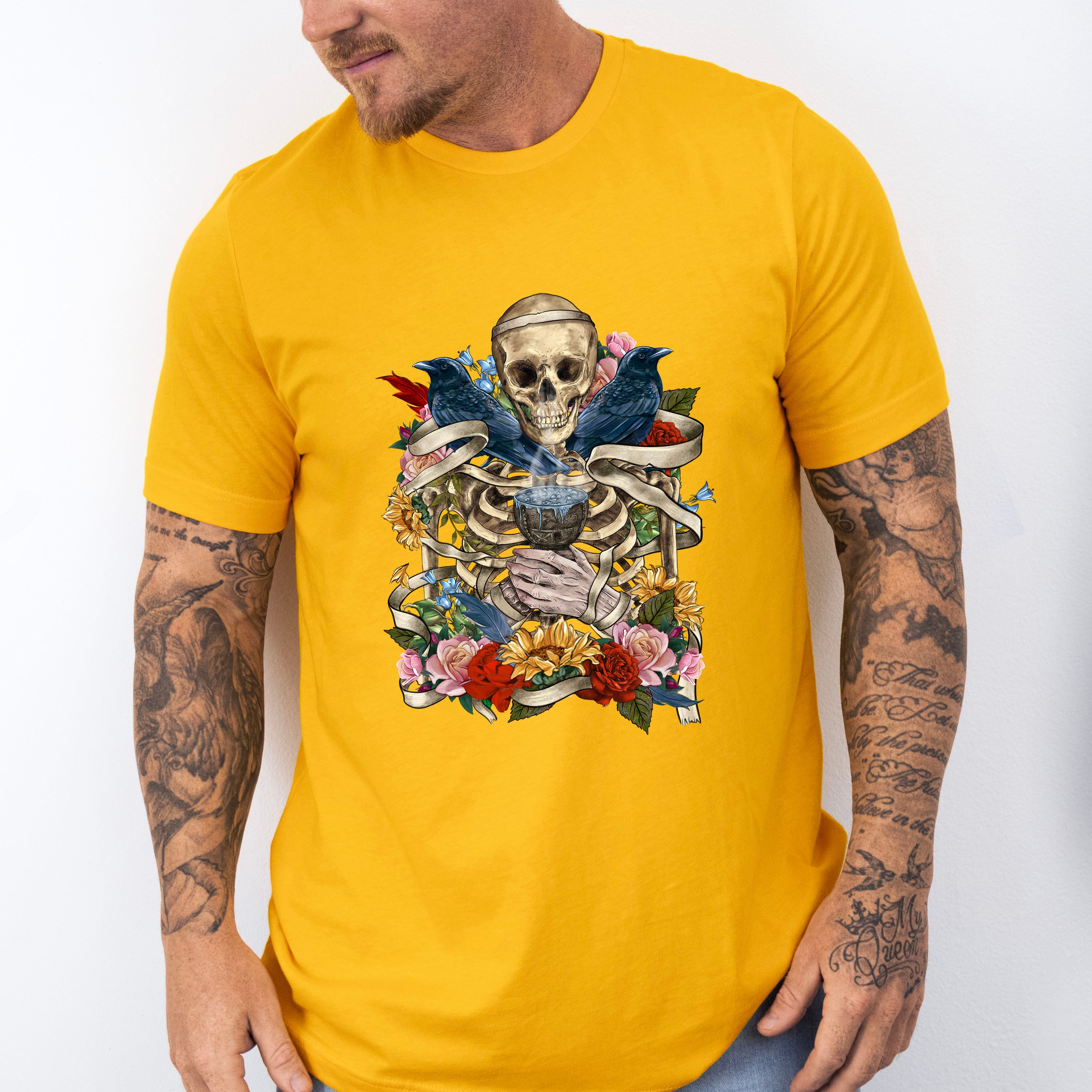 Skeleton Crows Flowers Design - Skeleton Unisex Crewneck T-Shirt Sweatshirt Hoodie
