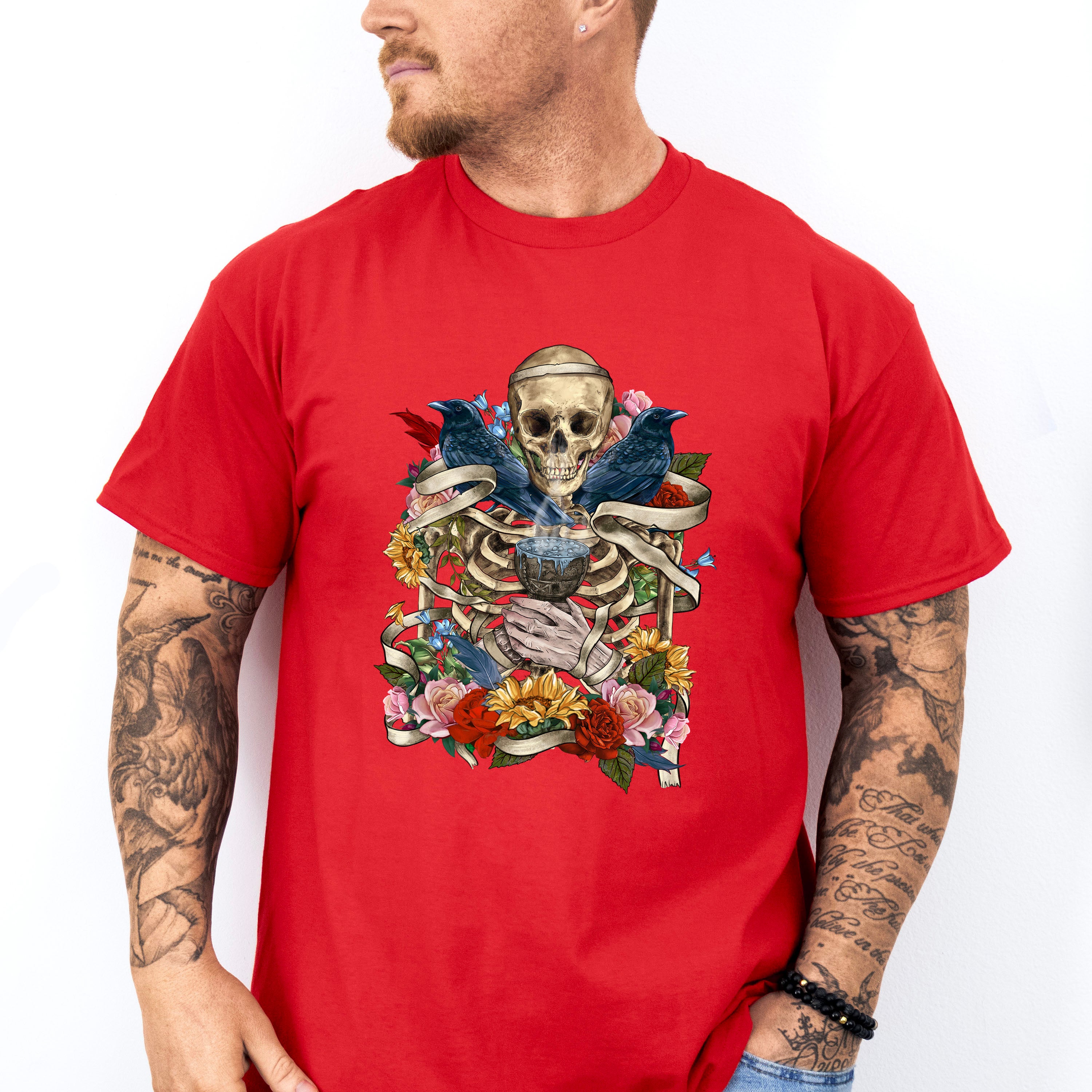 Skeleton Crows Flowers Design - Skeleton Unisex Crewneck T-Shirt Sweatshirt Hoodie