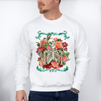 Skeleton Peace Sign Flowers Design - Skeleton Unisex Crewneck T-Shirt Sweatshirt Hoodie
