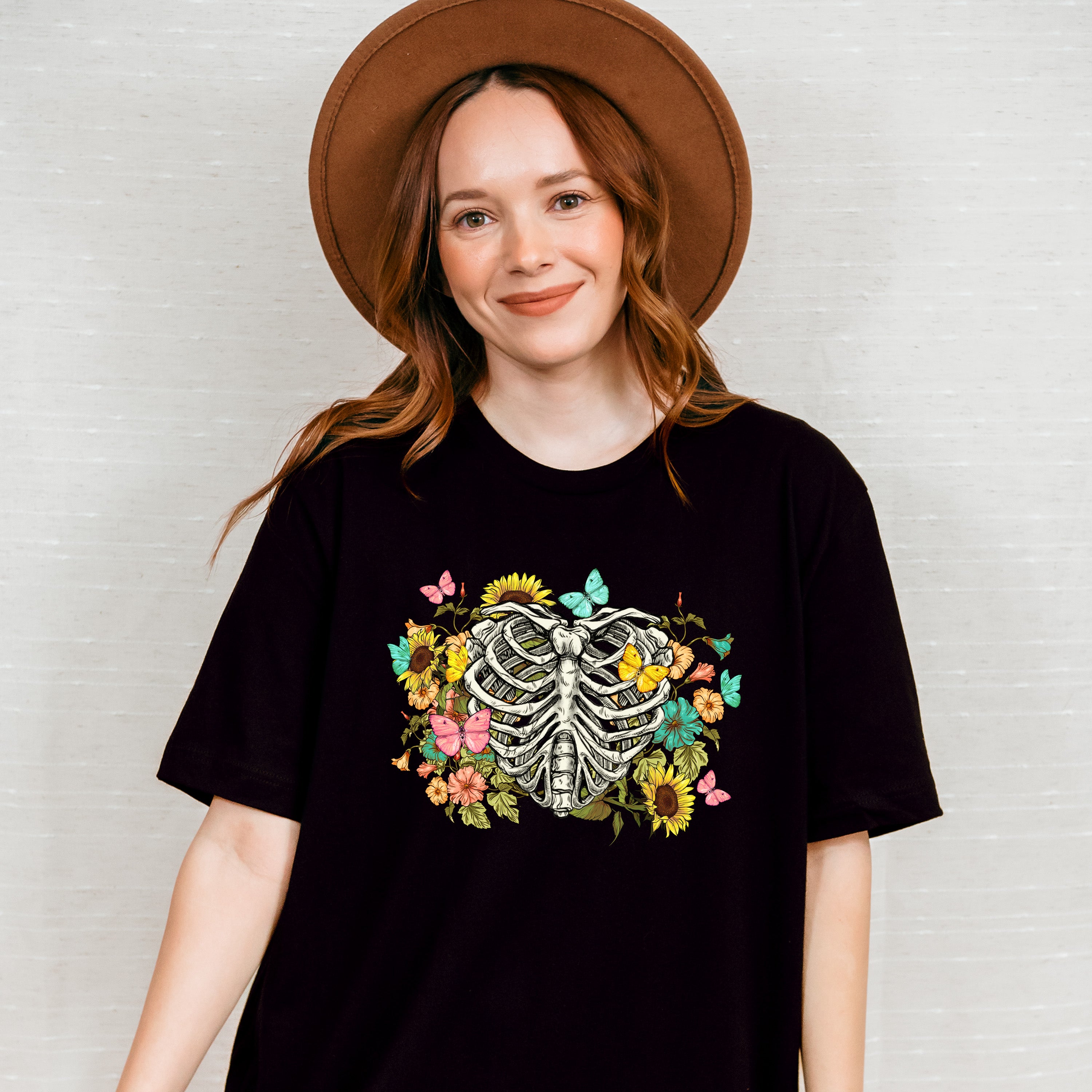 Skeleton Flowers Butterfly Design - Skeleton Unisex Crewneck T-Shirt Sweatshirt Hoodie