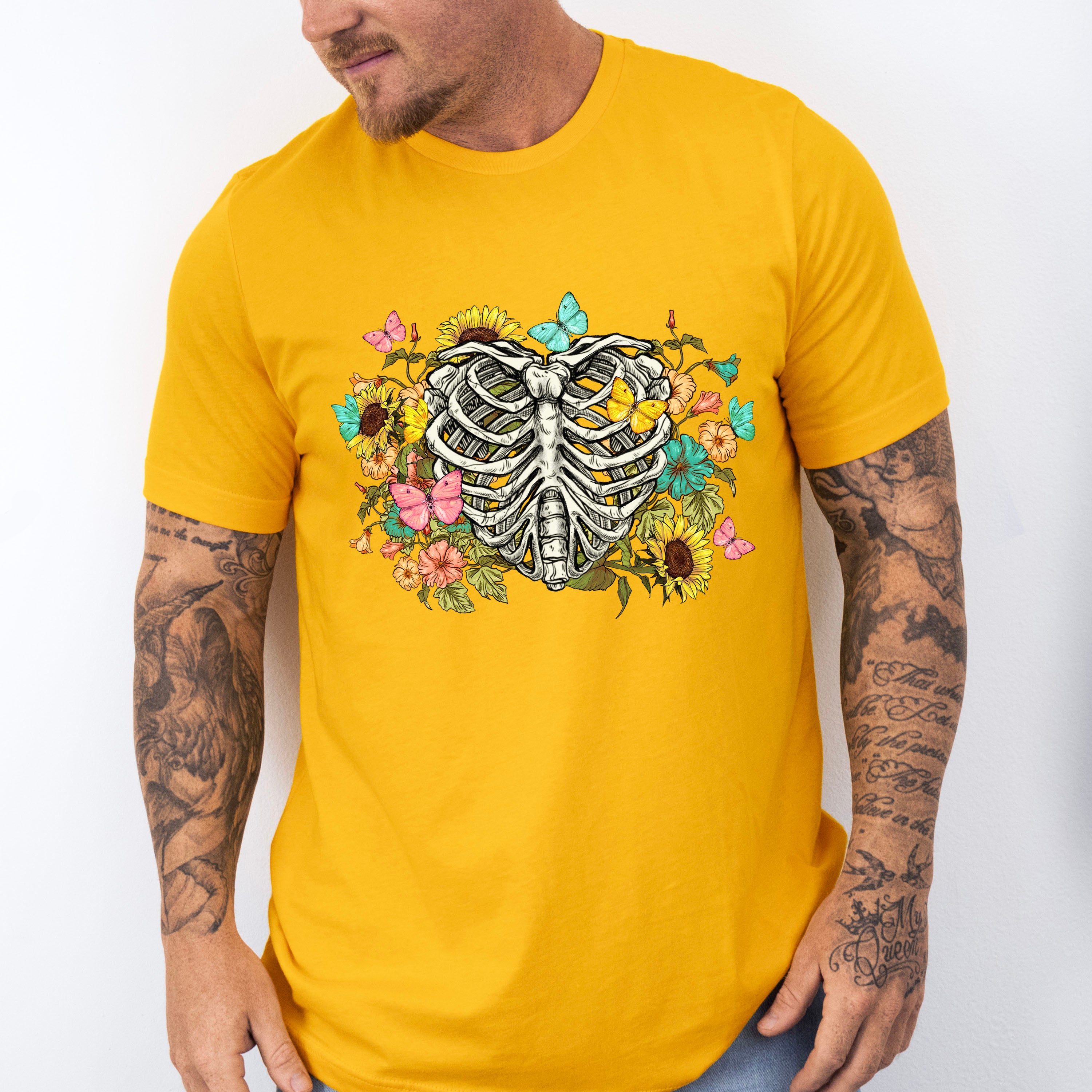 Skeleton Flowers Butterfly Design - Skeleton Unisex Crewneck T-Shirt Sweatshirt Hoodie