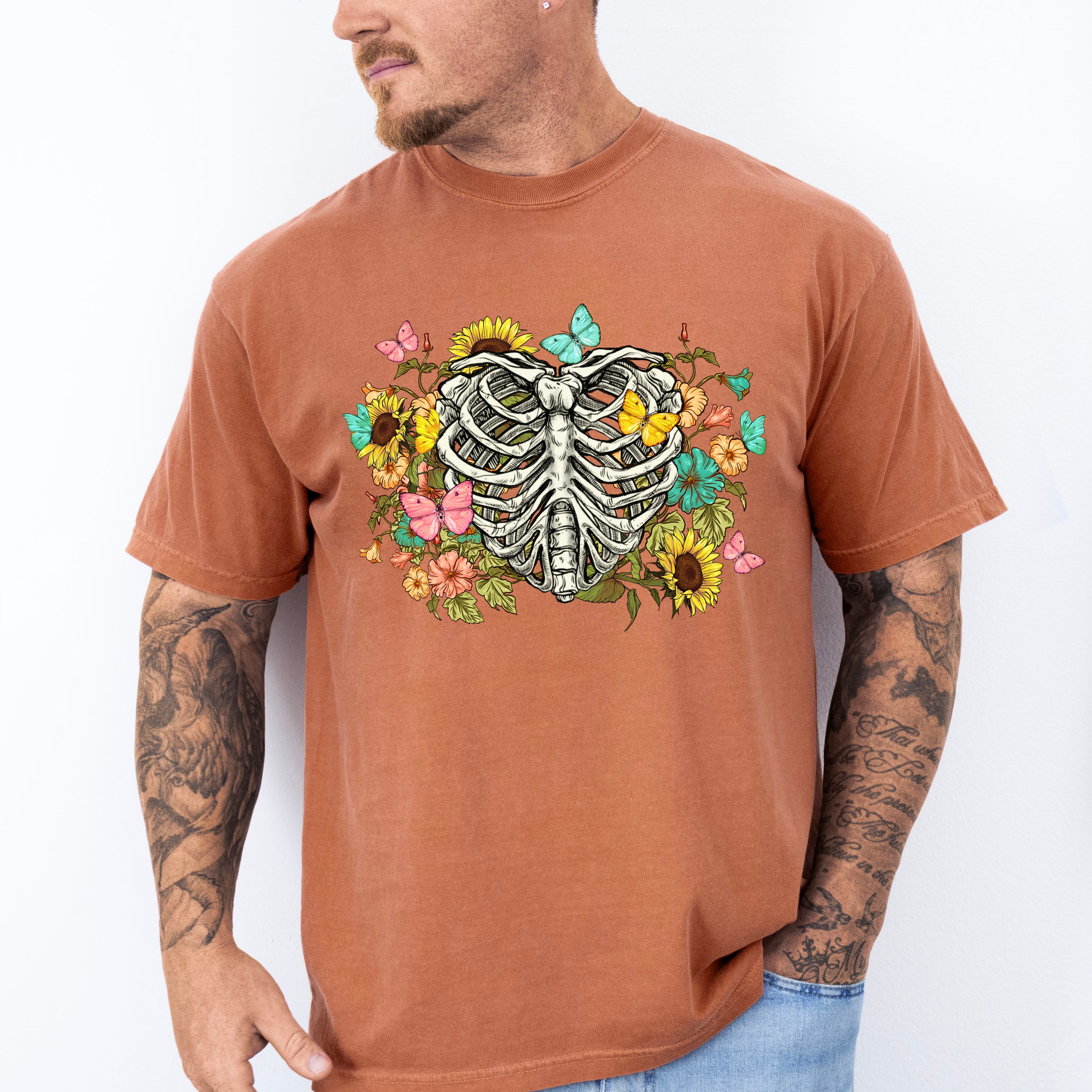 Skeleton Flowers Butterfly Design - Skeleton Unisex Crewneck T-Shirt Sweatshirt Hoodie