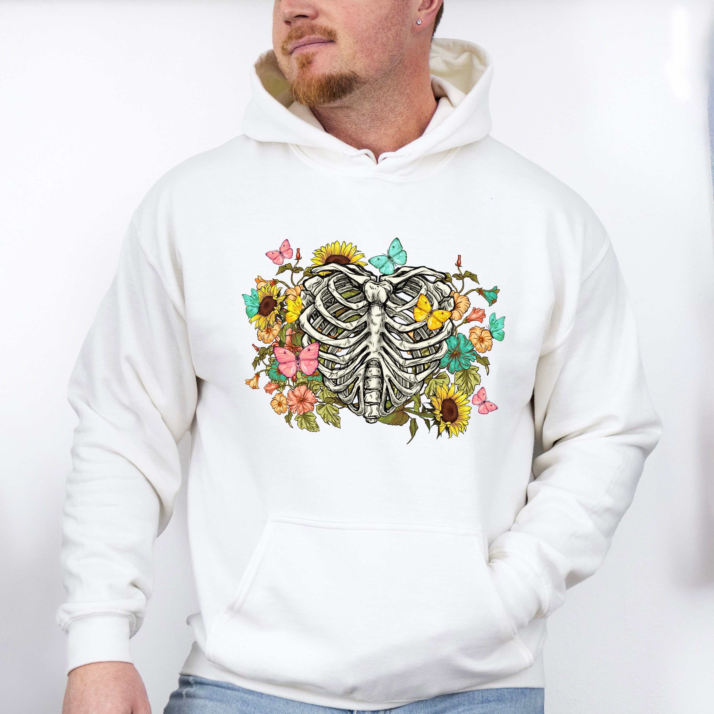 Skeleton Flowers Butterfly Design - Skeleton Unisex Crewneck T-Shirt Sweatshirt Hoodie
