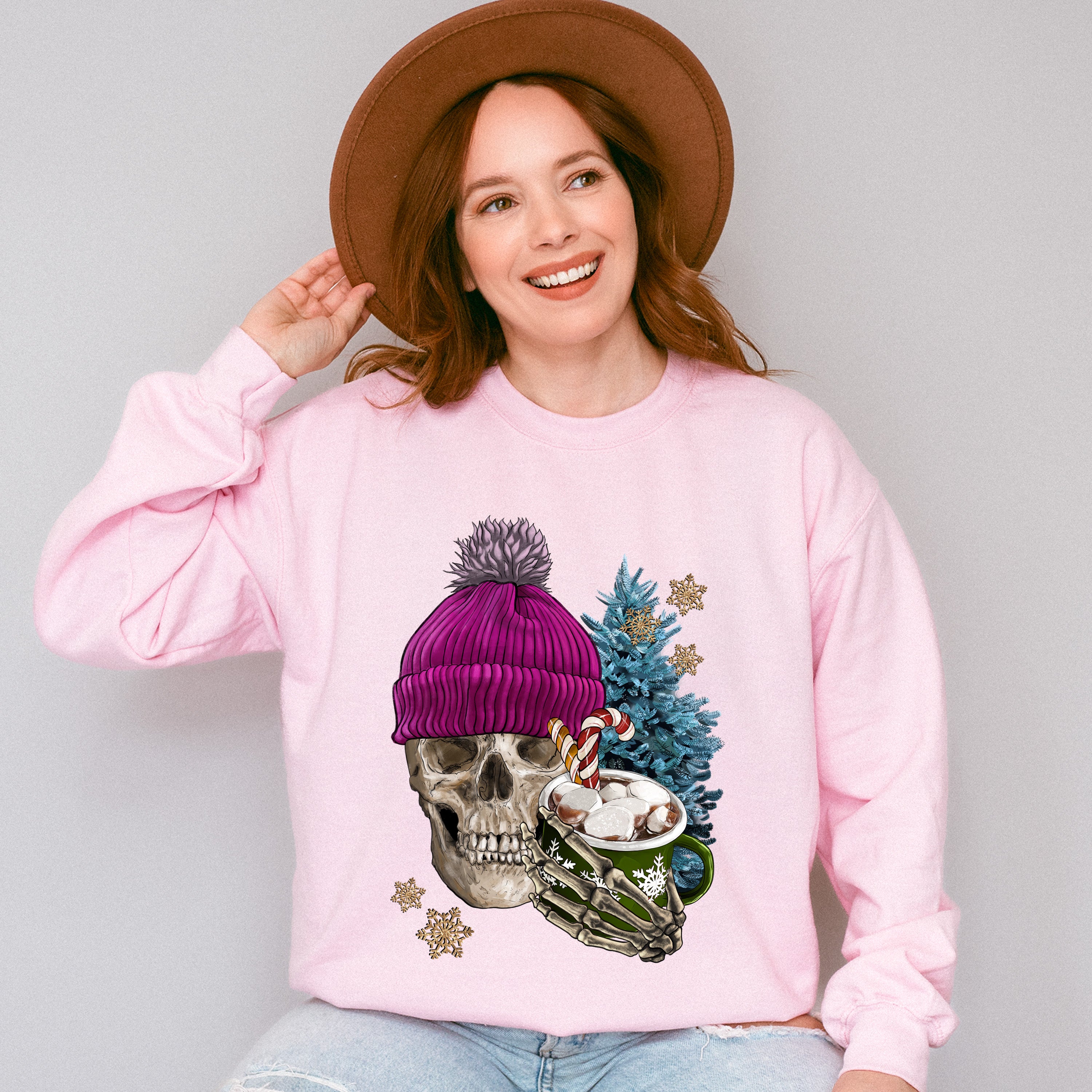 Skeleton Winter Hot Chocolate Design - Skeleton Unisex Crewneck T-Shirt Sweatshirt Hoodie