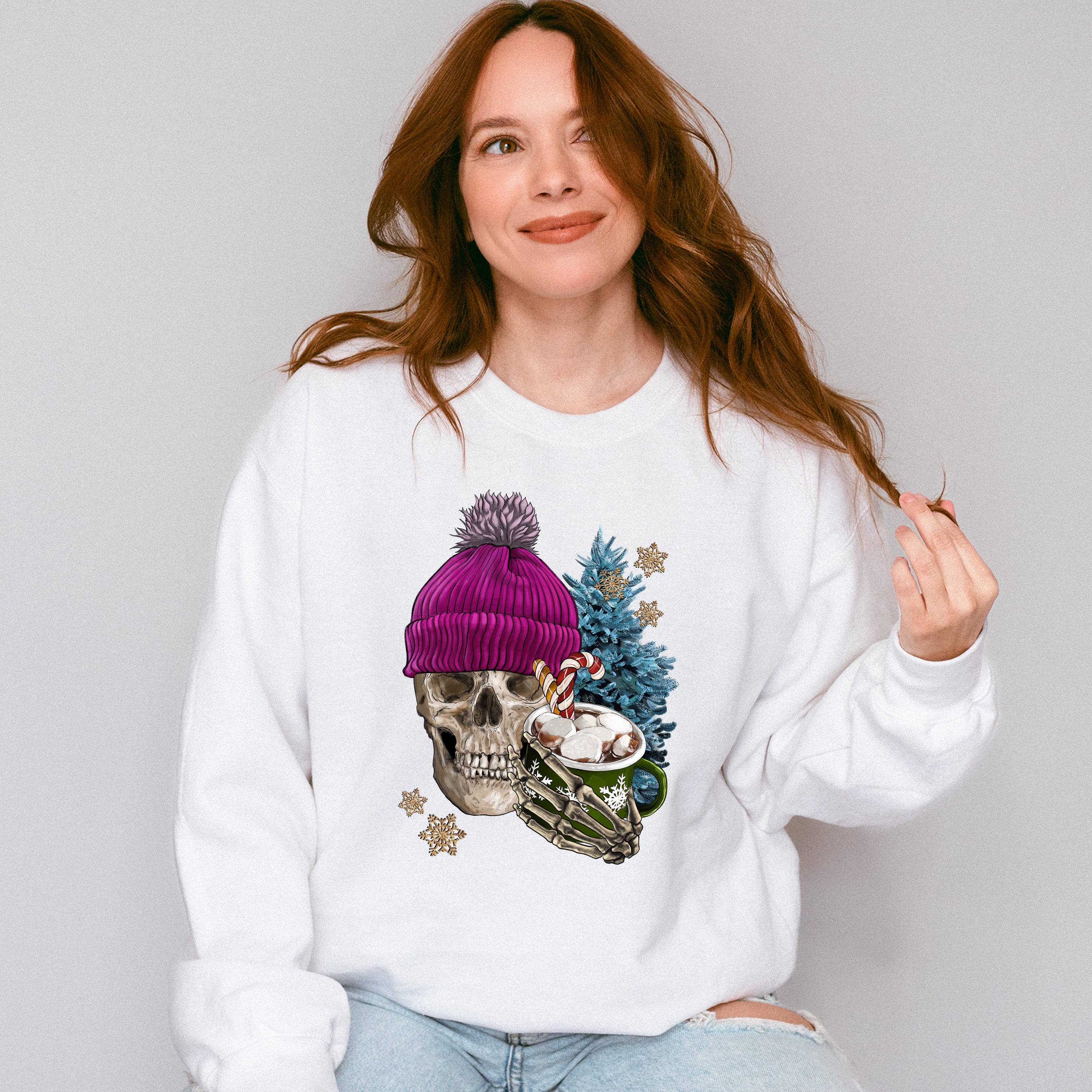 Skeleton Winter Hot Chocolate Design - Skeleton Unisex Crewneck T-Shirt Sweatshirt Hoodie