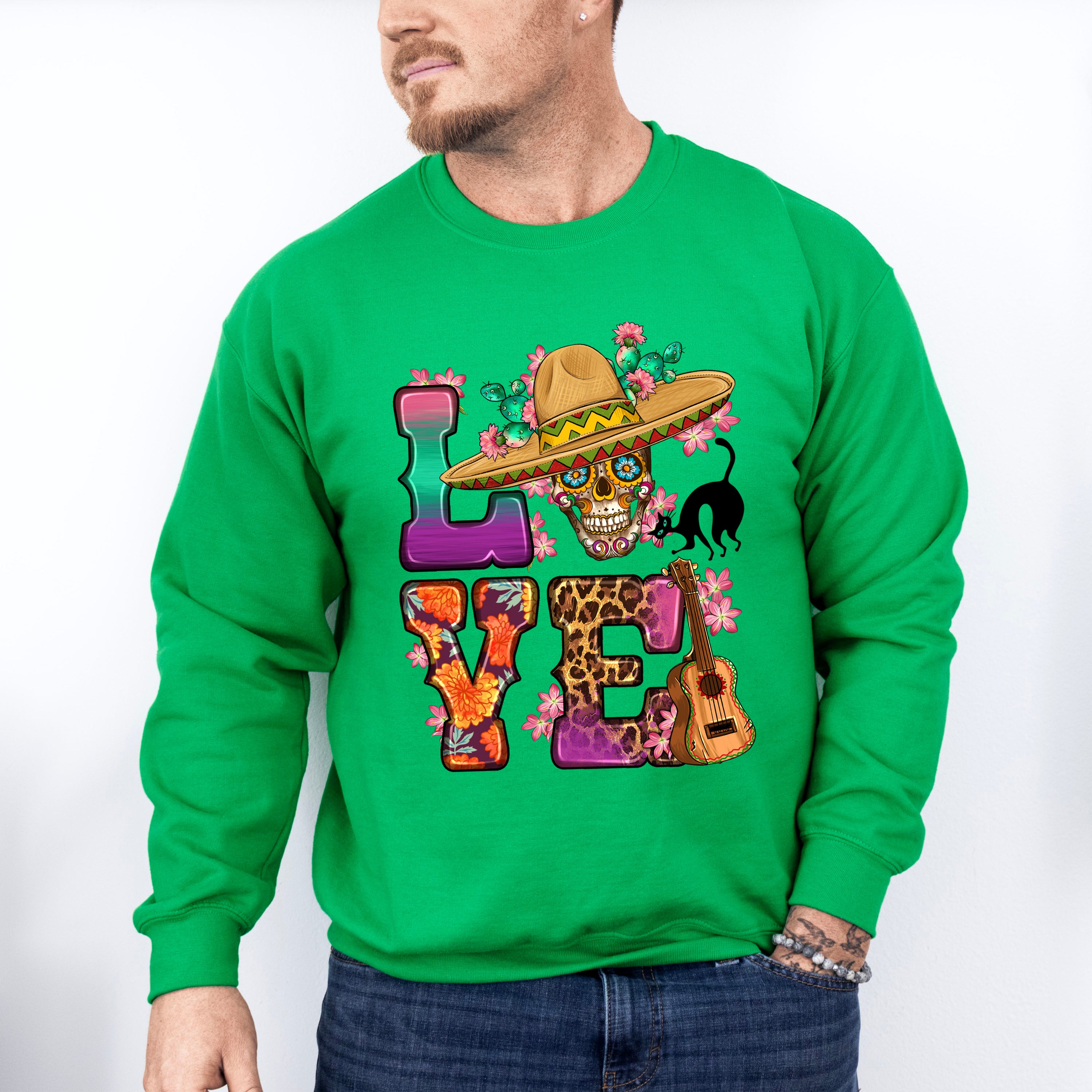 LOVE Skull Design - Day Of The Dead Unisex Crewneck T-Shirt Sweatshirt Hoodie