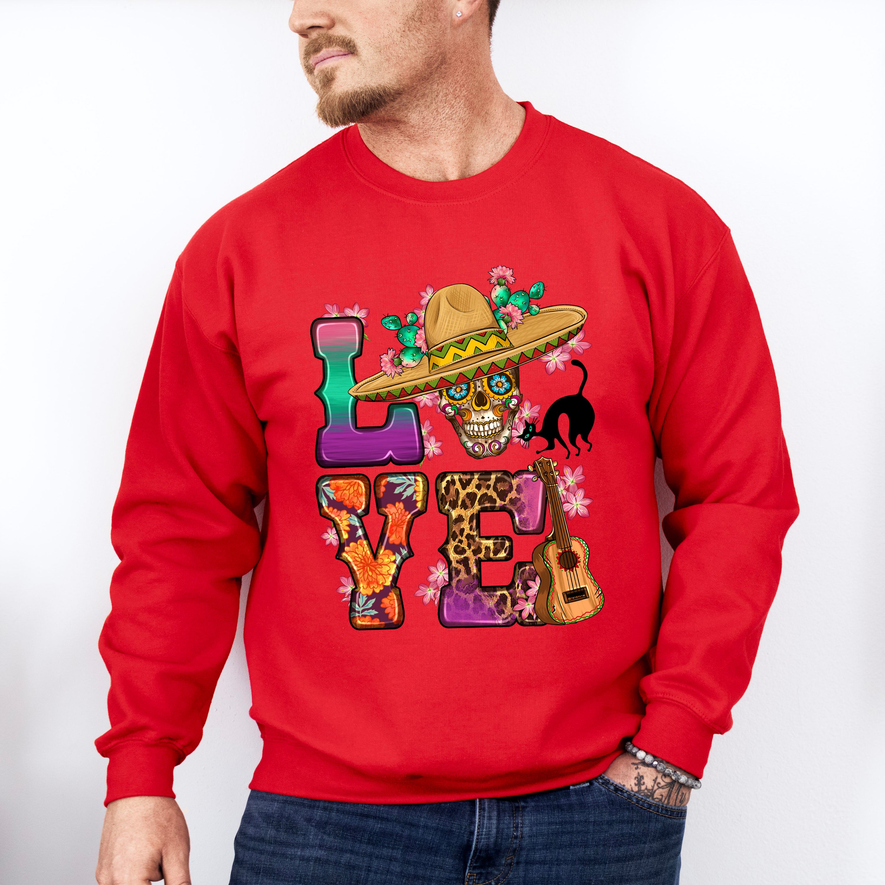 LOVE Skull Design - Day Of The Dead Unisex Crewneck T-Shirt Sweatshirt Hoodie