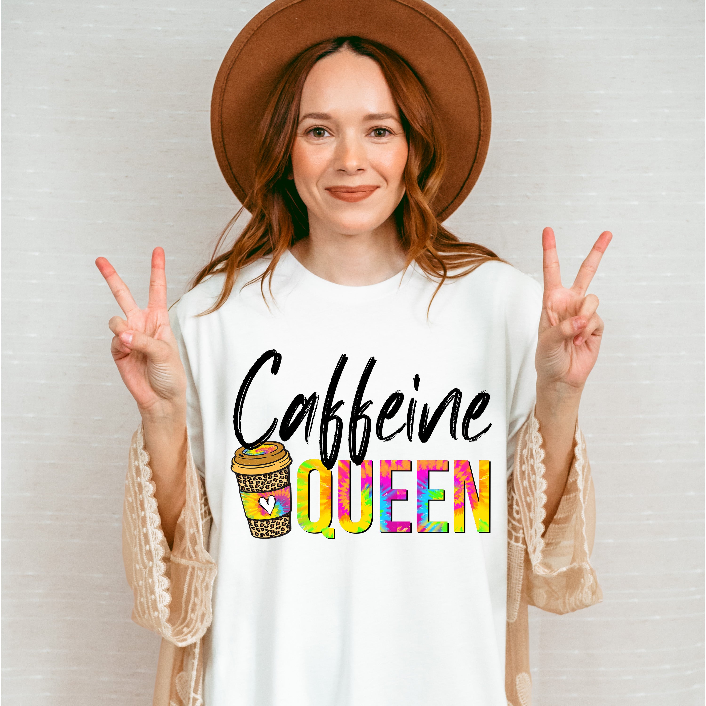 Caffeine Queen Colorful Design - Coffee Unisex Crewneck T-Shirt Sweatshirt Hoodie
