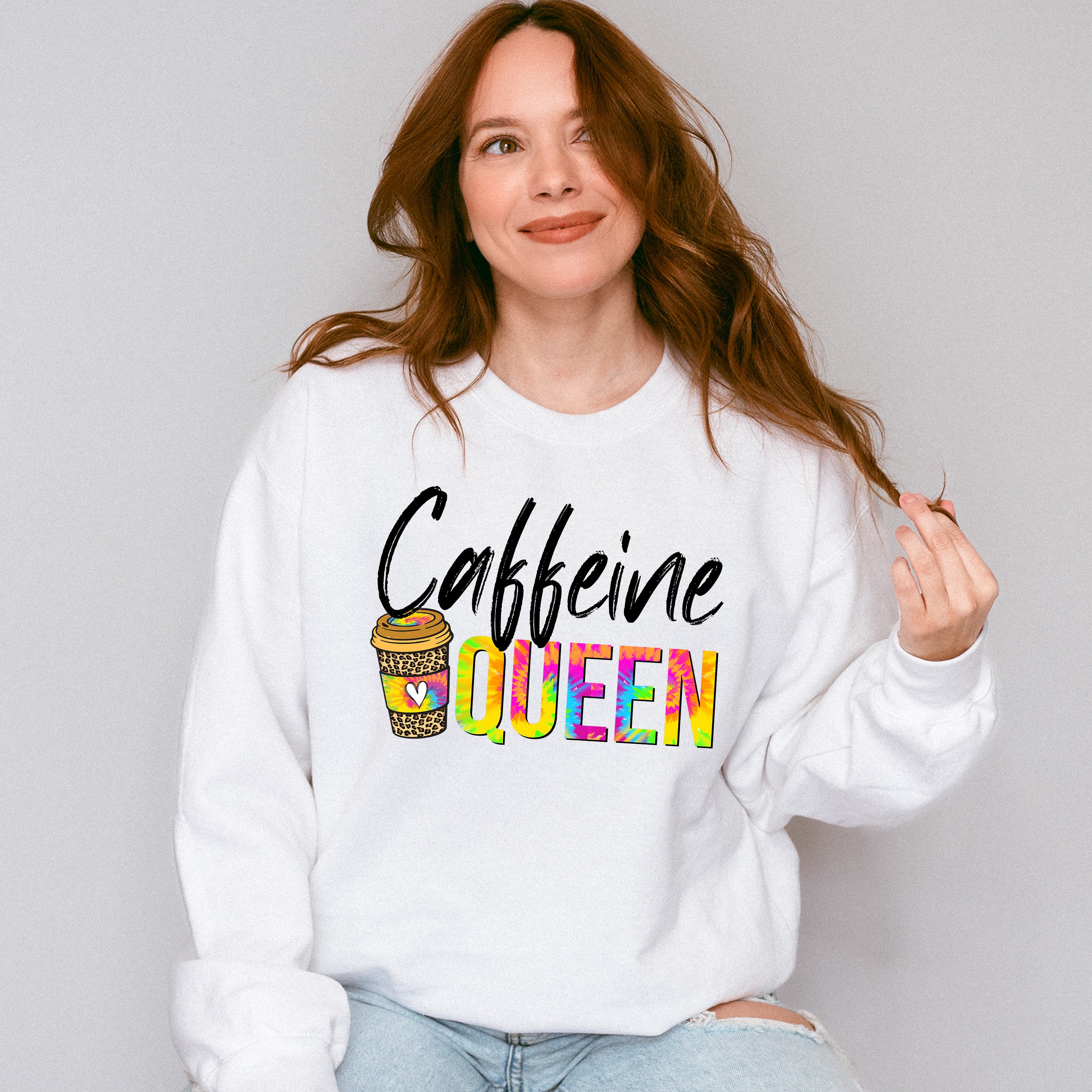 Caffeine Queen Colorful Design - Coffee Unisex Crewneck T-Shirt Sweatshirt Hoodie