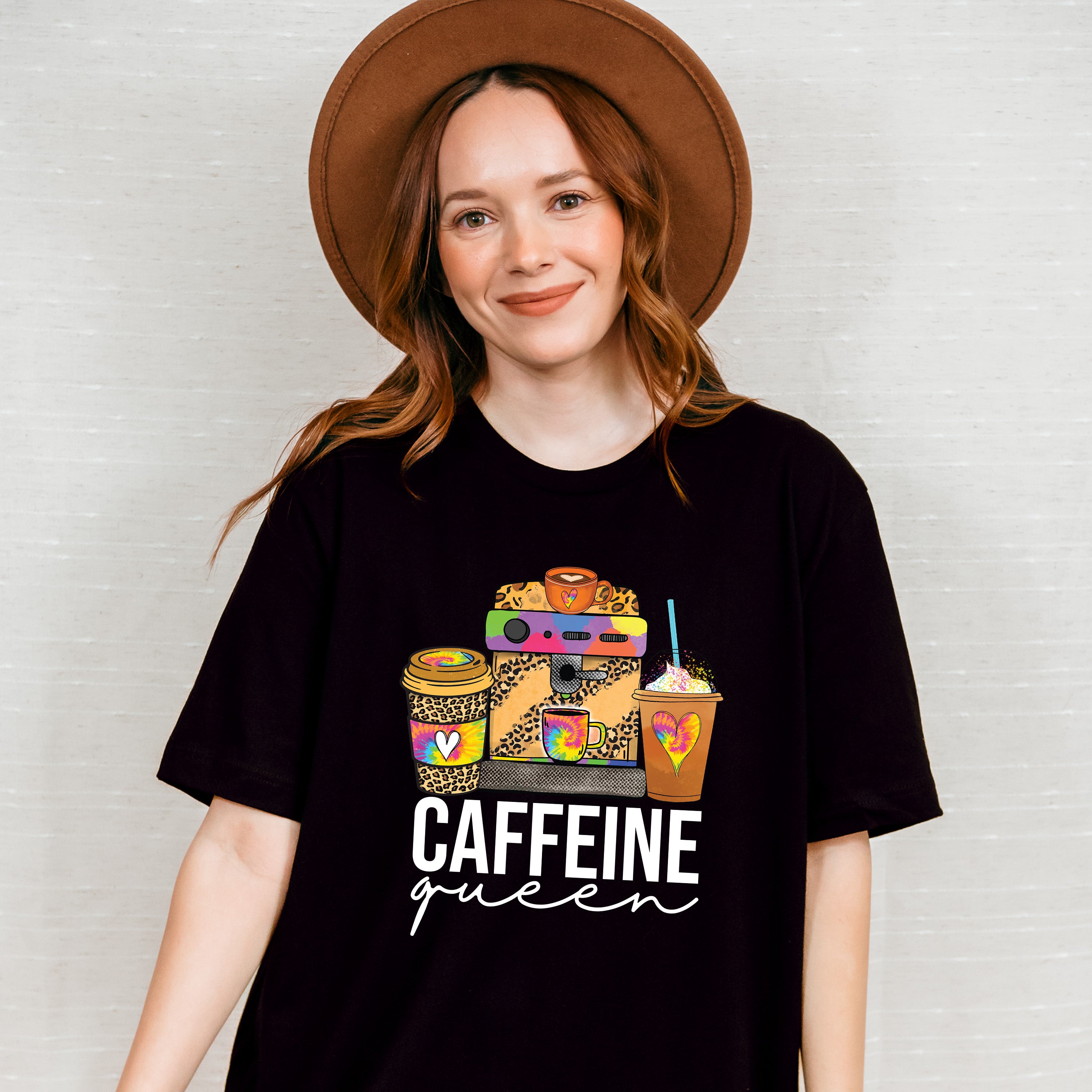 Caffeine Queen Leopard Print Design - Coffee Unisex Crewneck T-Shirt Sweatshirt Hoodie