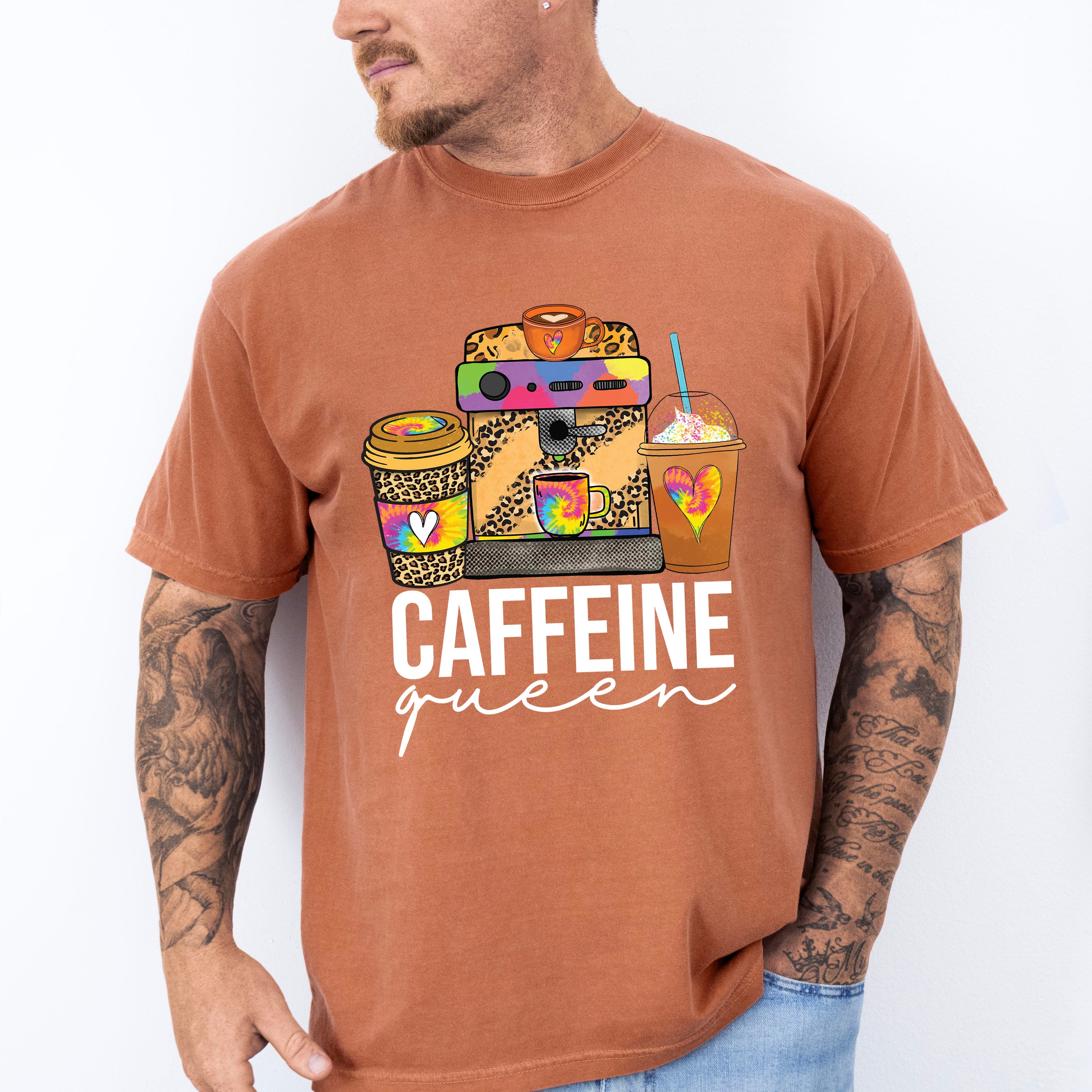 Caffeine Queen Leopard Print Design - Coffee Unisex Crewneck T-Shirt Sweatshirt Hoodie