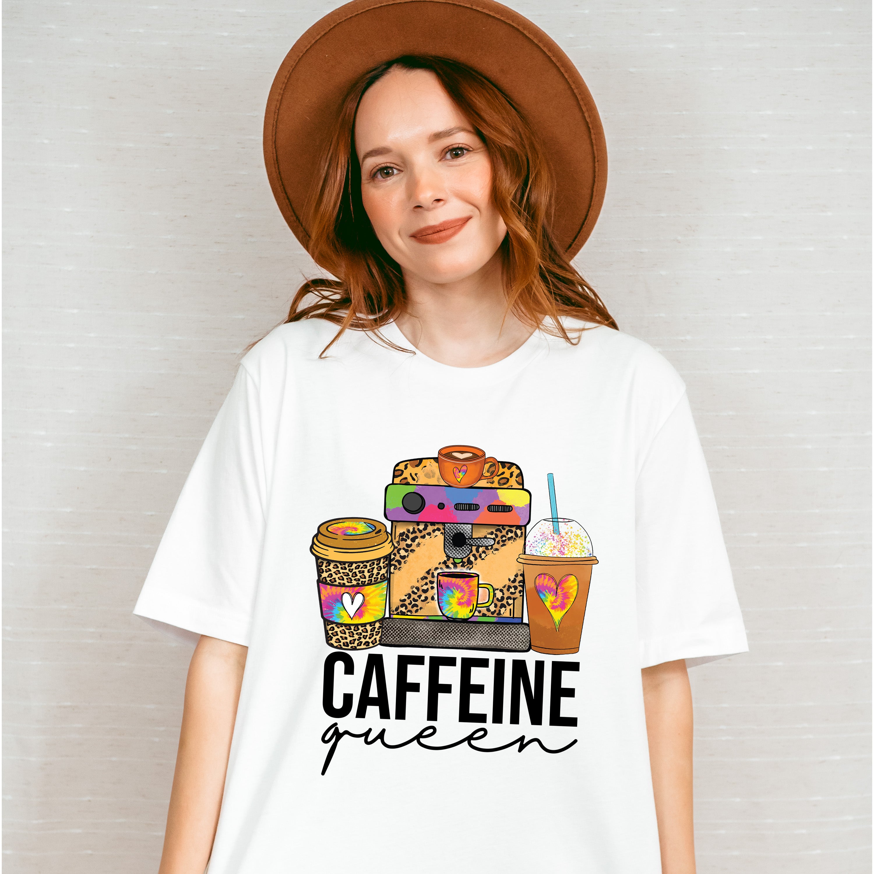 Caffeine Queen Leopard Print Design - Coffee Unisex Crewneck T-Shirt Sweatshirt Hoodie