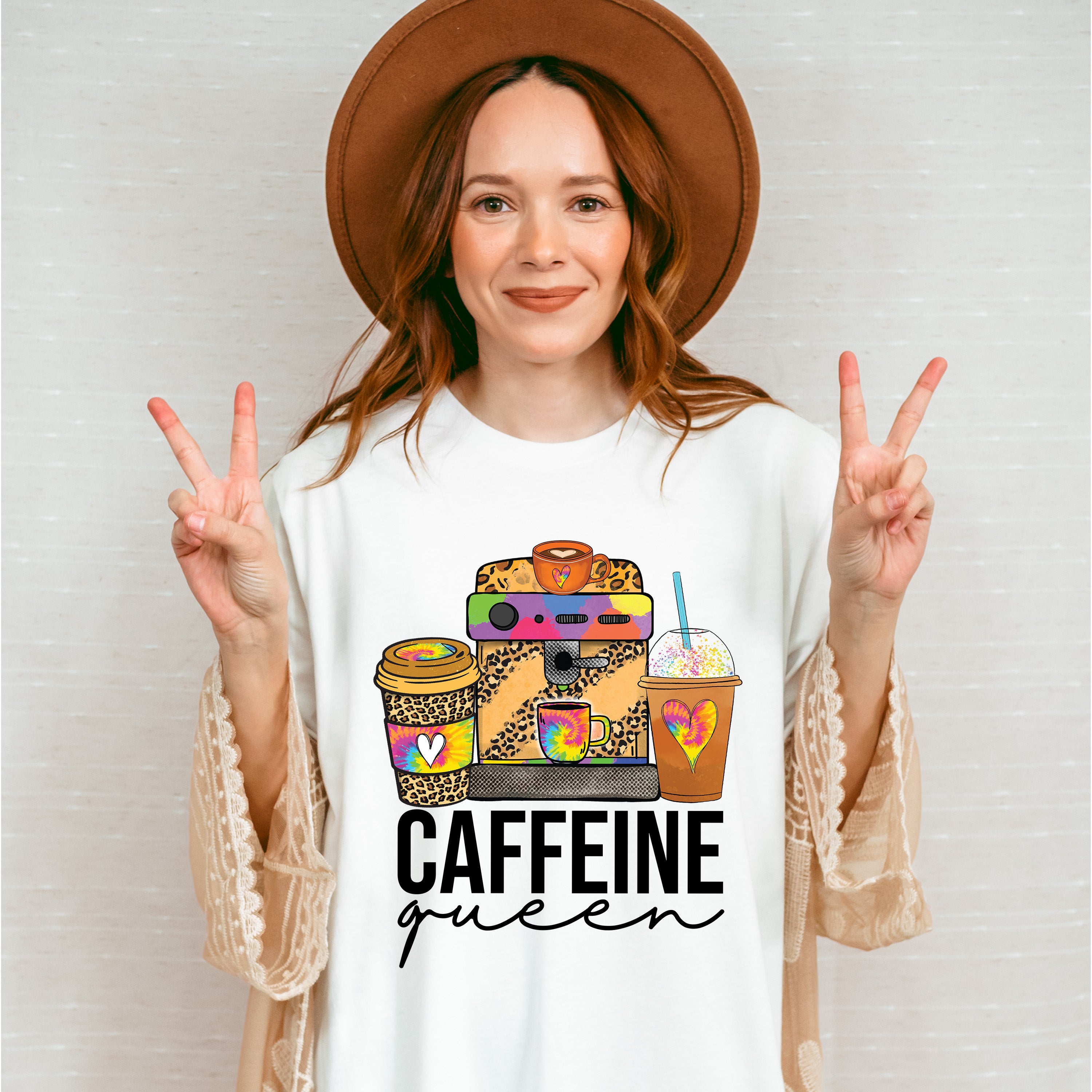 Caffeine Queen Leopard Print Design - Coffee Unisex Crewneck T-Shirt Sweatshirt Hoodie