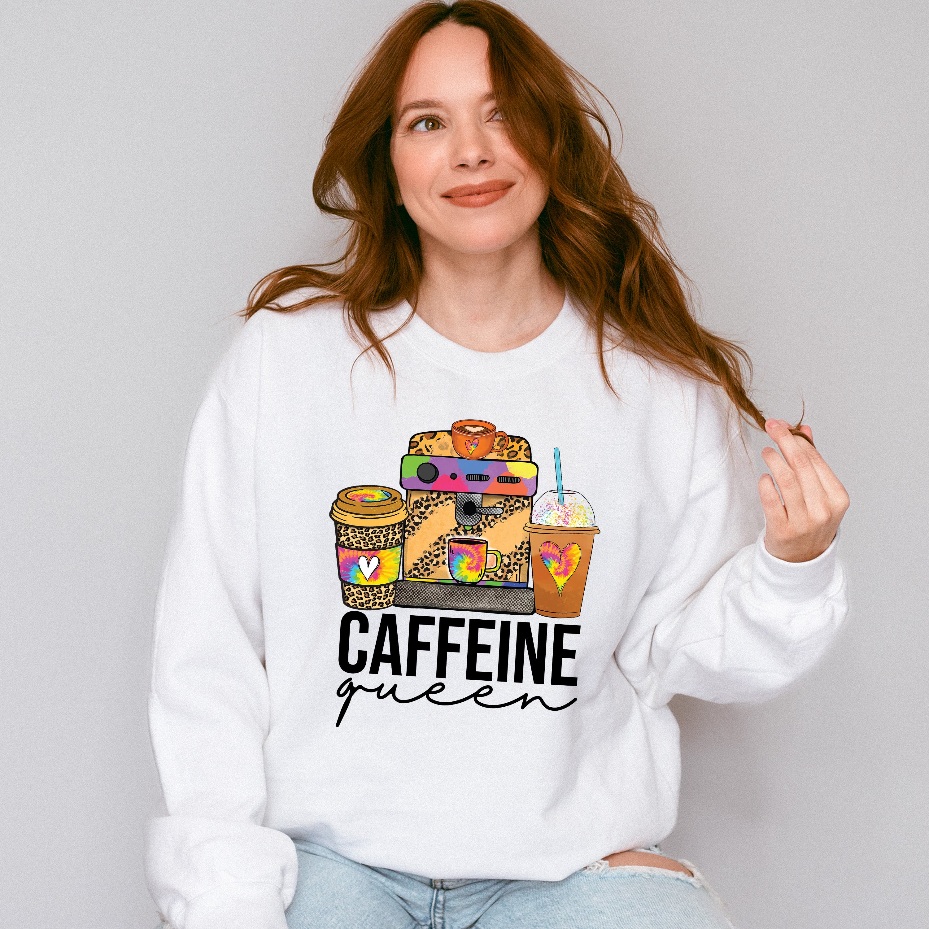 Caffeine Queen Leopard Print Design - Coffee Unisex Crewneck T-Shirt Sweatshirt Hoodie