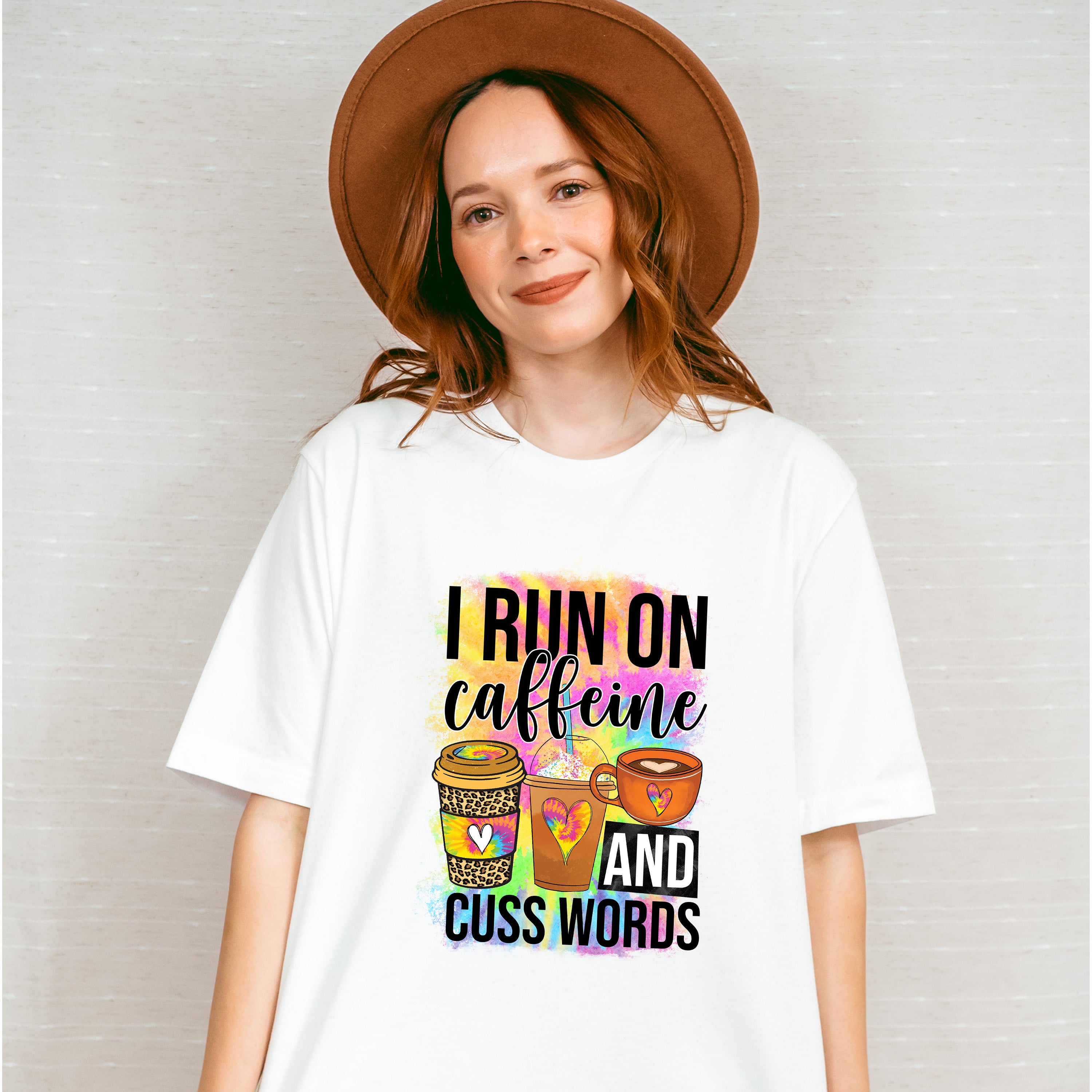 I Run On Caffeine And Cuss Words - Coffee Unisex Crewneck T-Shirt Sweatshirt Hoodie