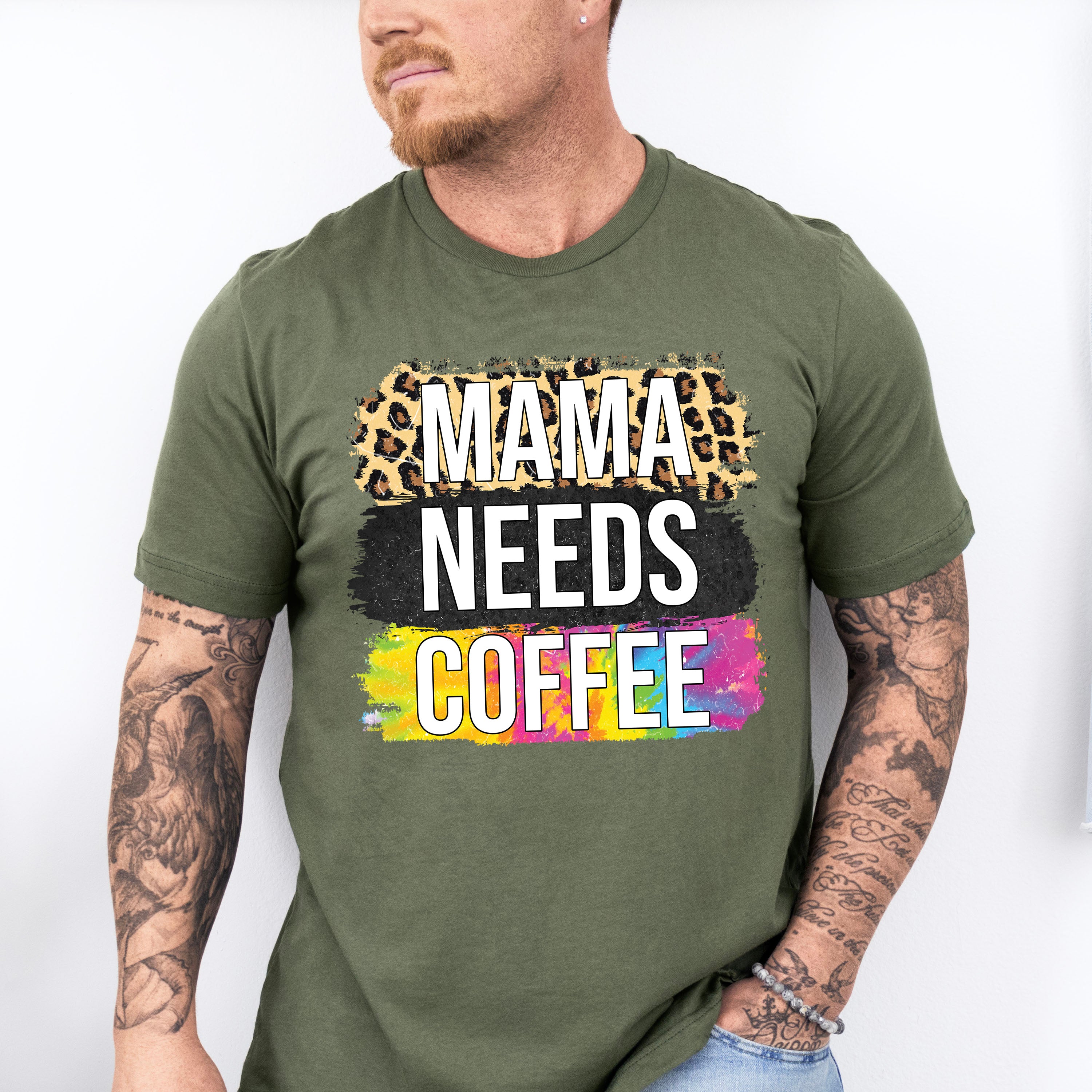 Mama Needs Coffee Leopard Print - Coffee Unisex Crewneck T-Shirt Sweatshirt Hoodie
