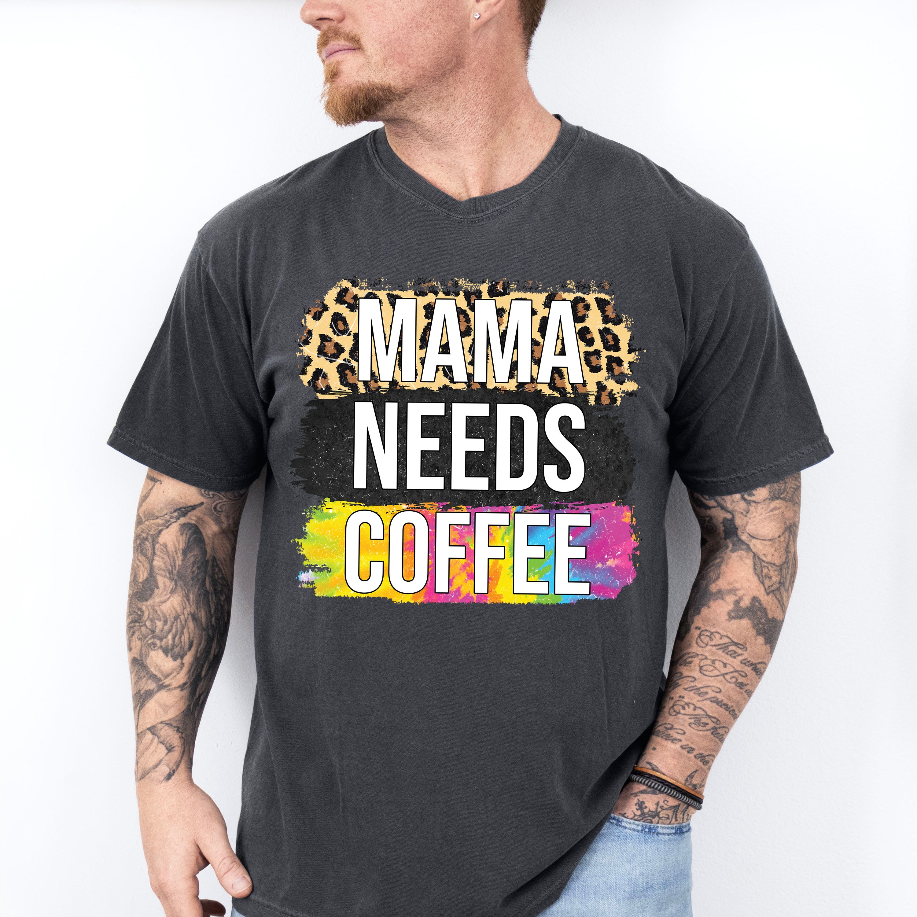 Mama Needs Coffee Leopard Print - Coffee Unisex Crewneck T-Shirt Sweatshirt Hoodie
