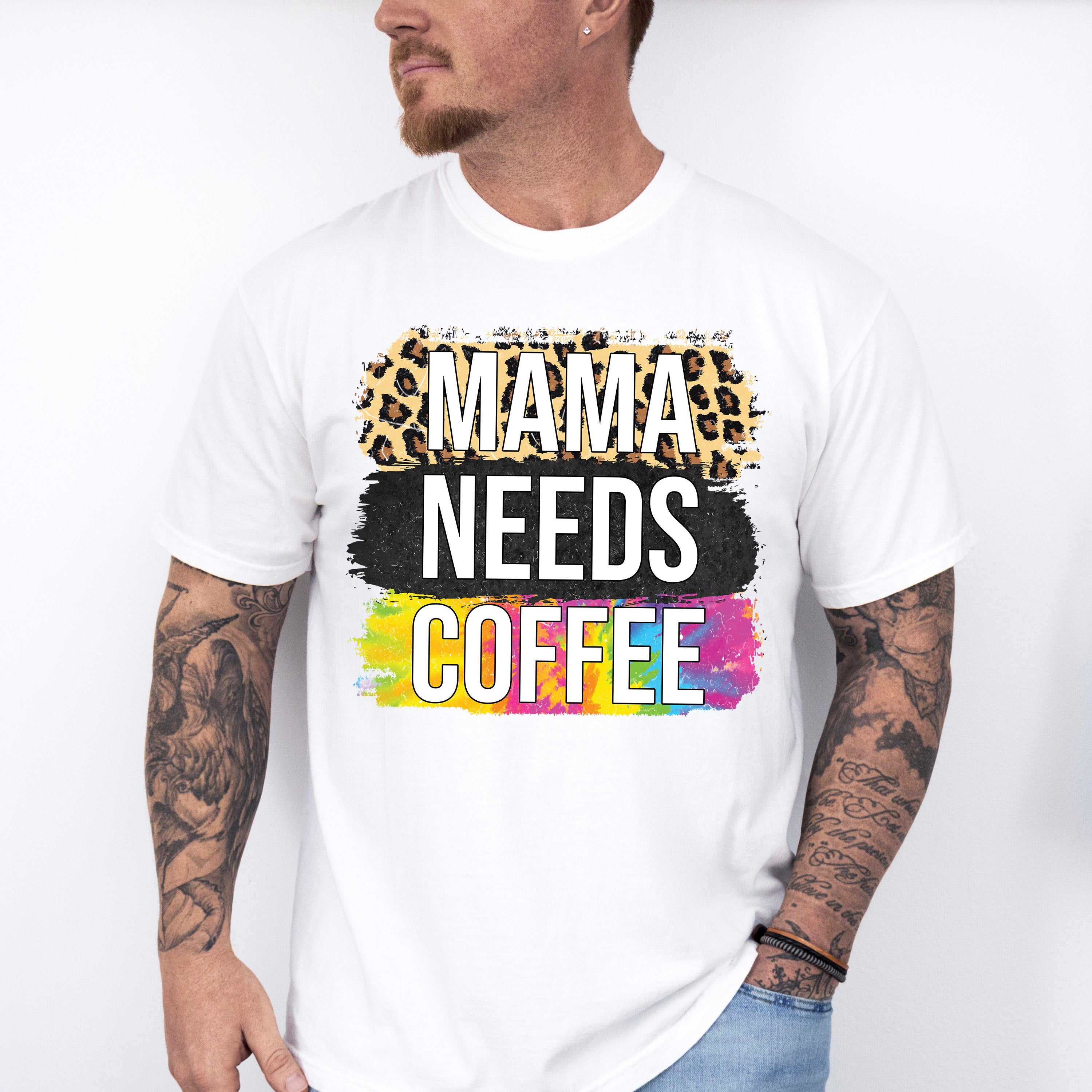 Mama Needs Coffee Leopard Print - Coffee Unisex Crewneck T-Shirt Sweatshirt Hoodie