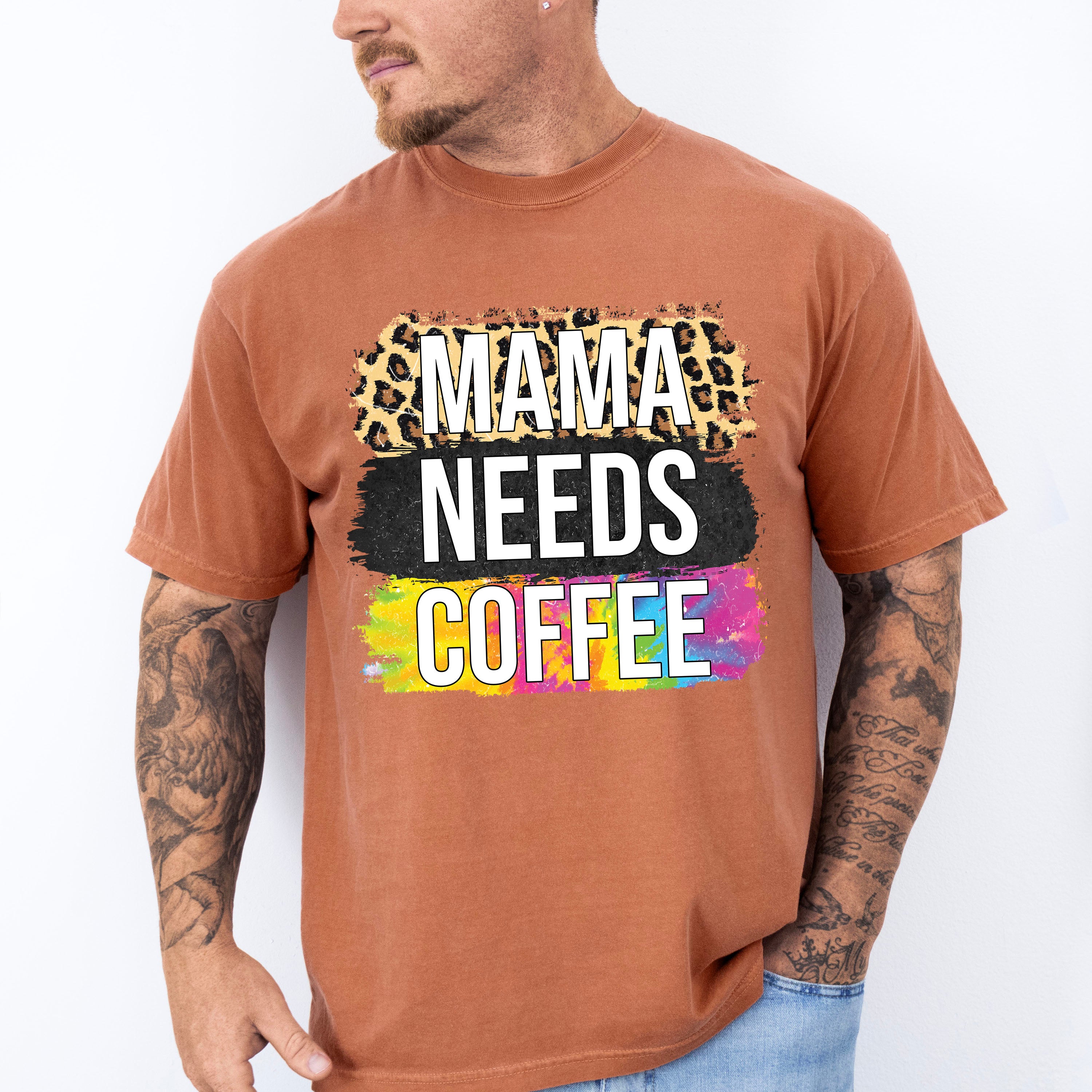 Mama Needs Coffee Leopard Print - Coffee Unisex Crewneck T-Shirt Sweatshirt Hoodie