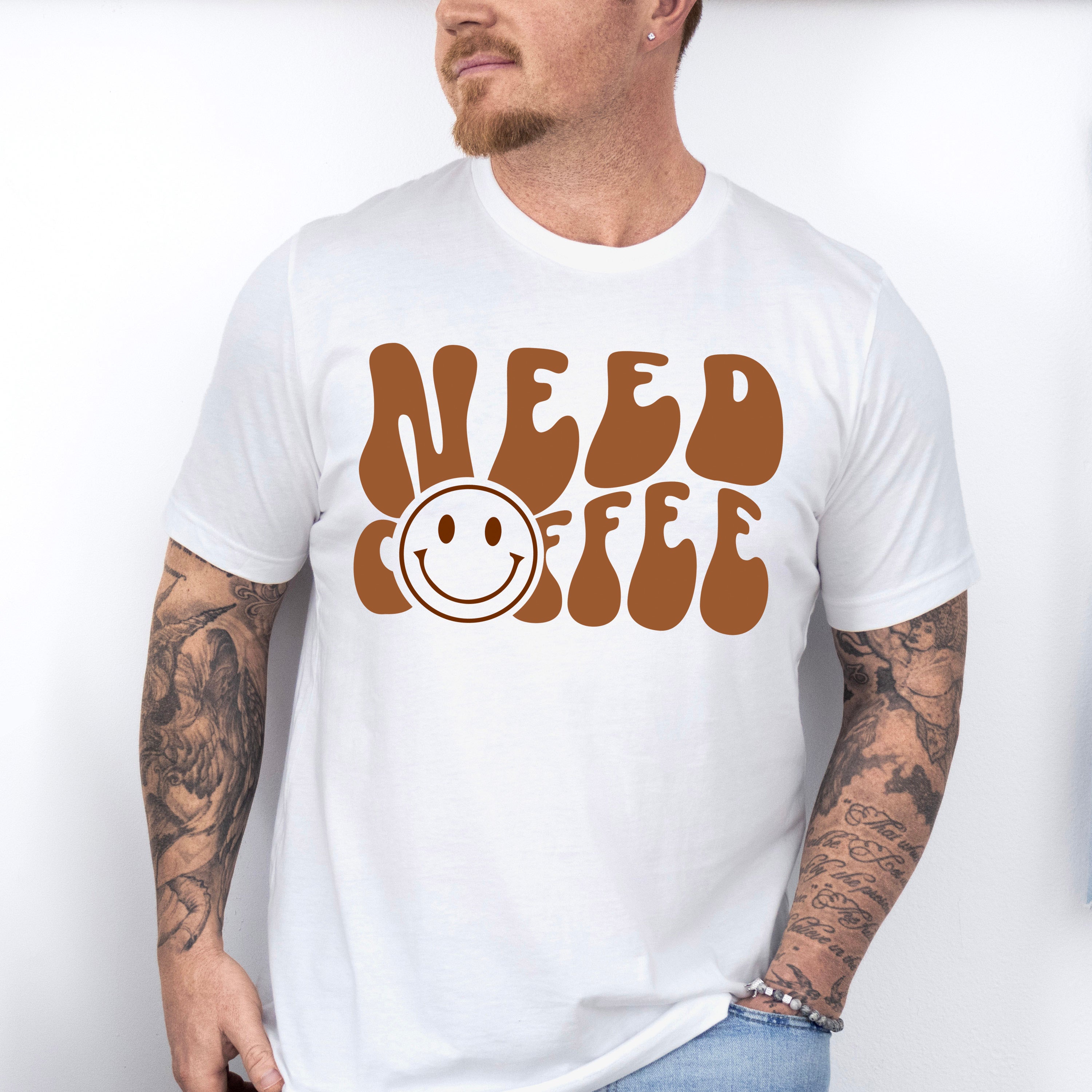 Need Coffee Smiley Design - Coffee Unisex Crewneck T-Shirt Sweatshirt Hoodie