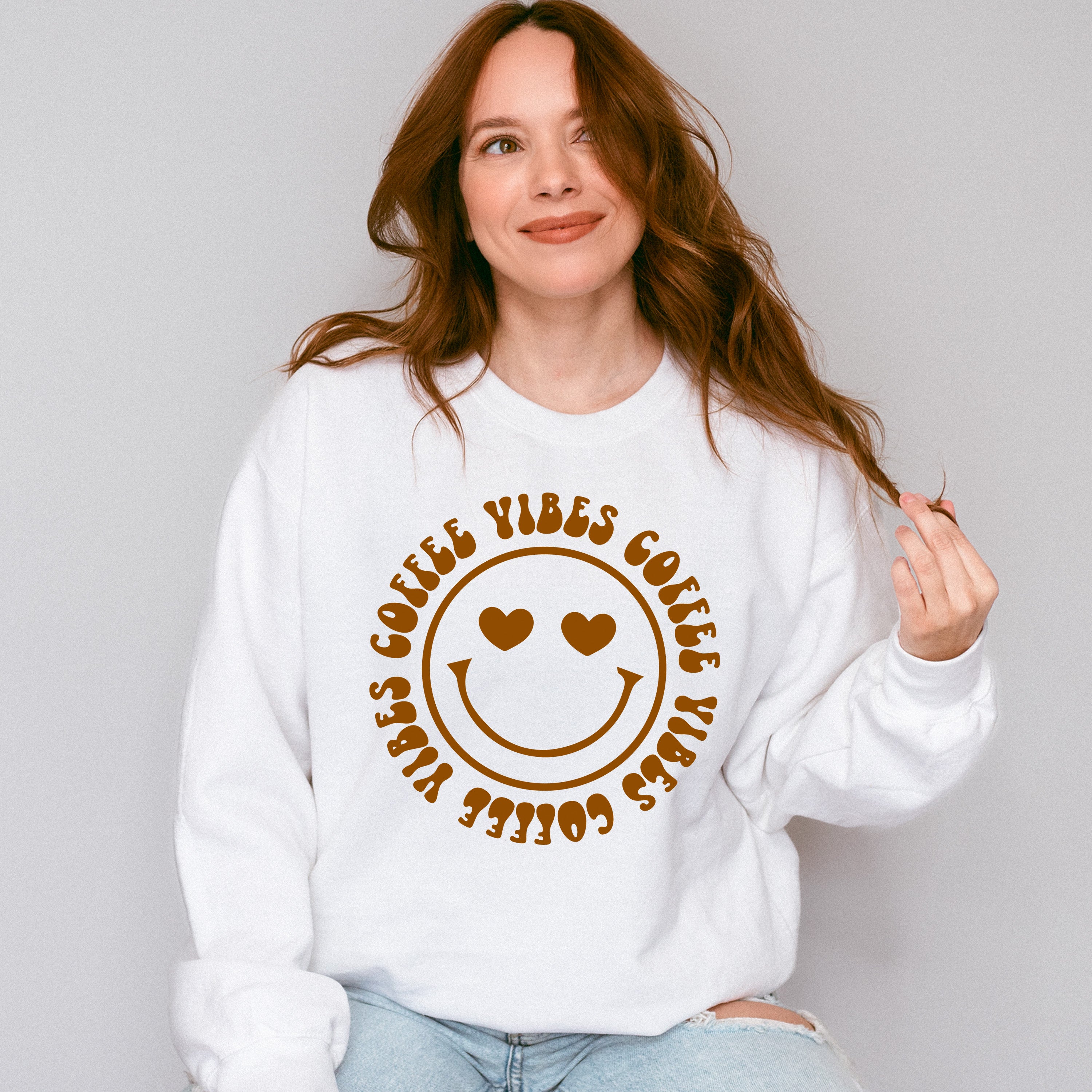 Coffee Vibes Smiley Design - Coffee Unisex Crewneck T-Shirt Sweatshirt Hoodie