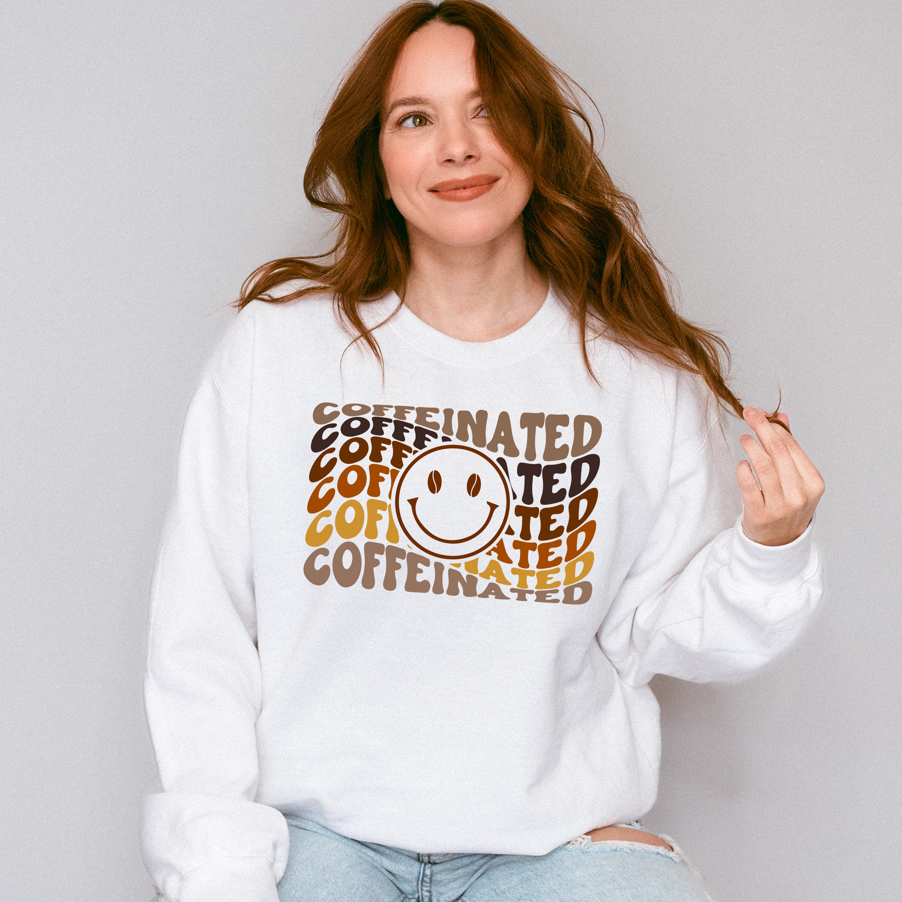 Coffeinated Smiley Design - Coffee Unisex Crewneck T-Shirt Sweatshirt Hoodie