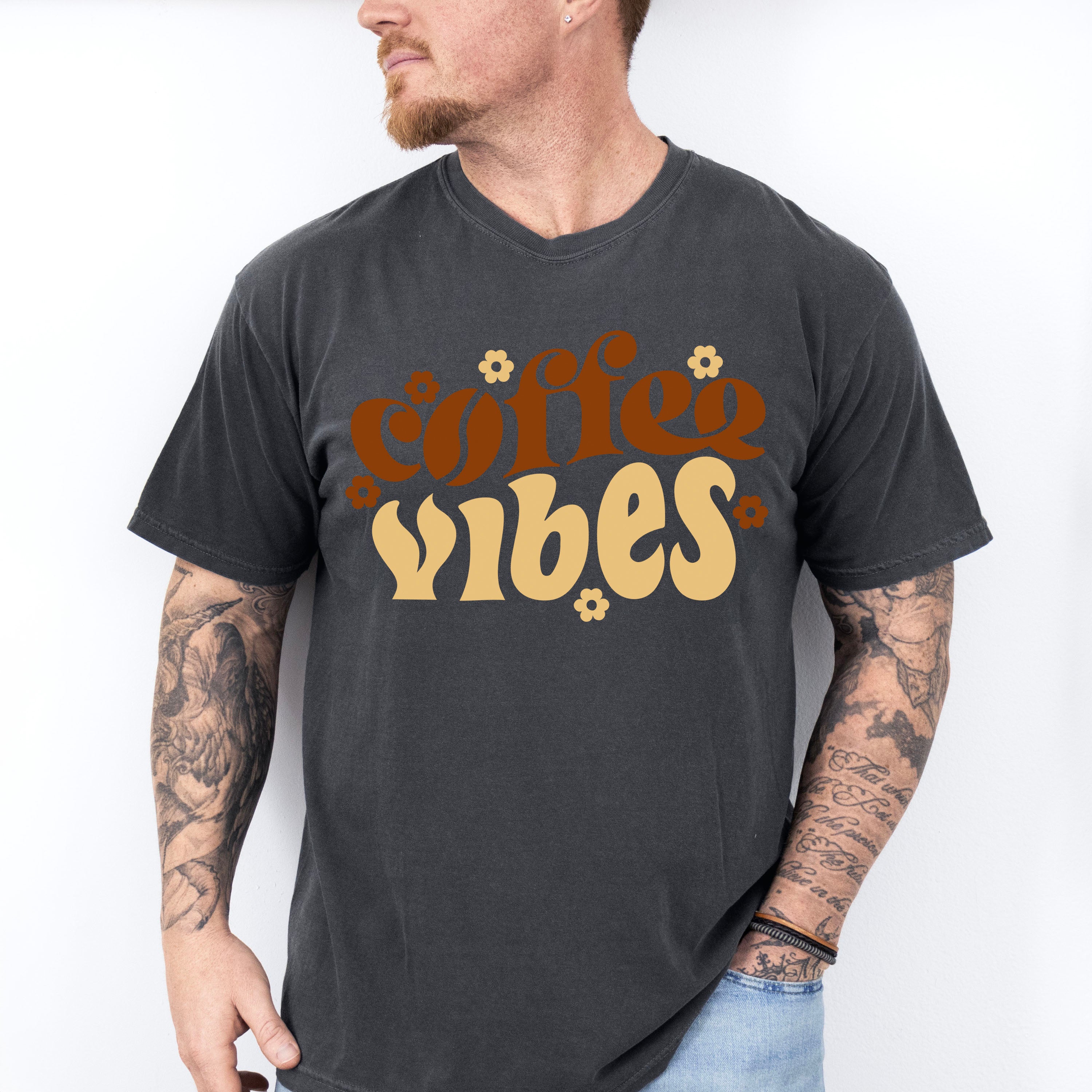 Coffee Vibes Flower Design - Coffee Unisex Crewneck T-Shirt Sweatshirt Hoodie
