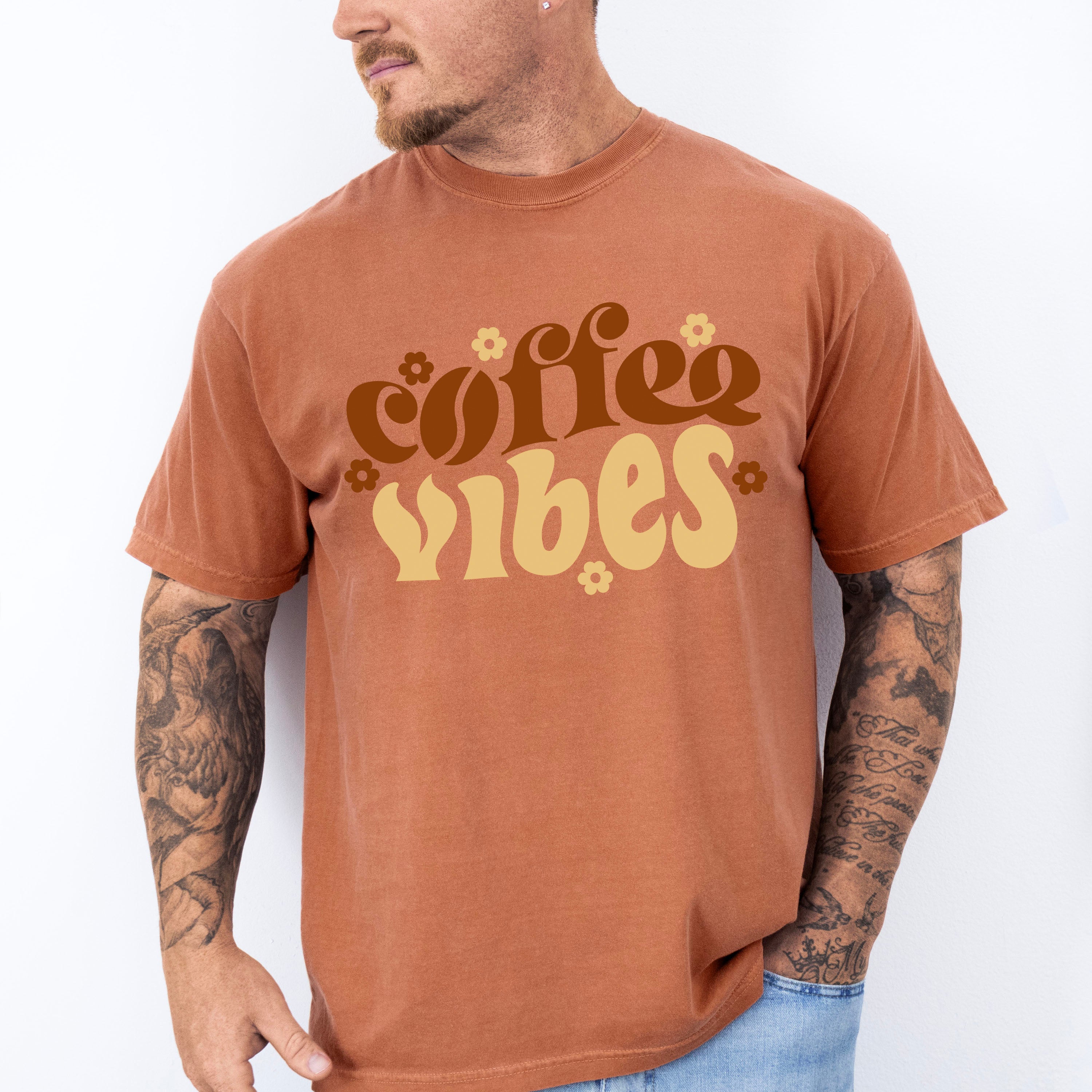 Coffee Vibes Flower Design - Coffee Unisex Crewneck T-Shirt Sweatshirt Hoodie
