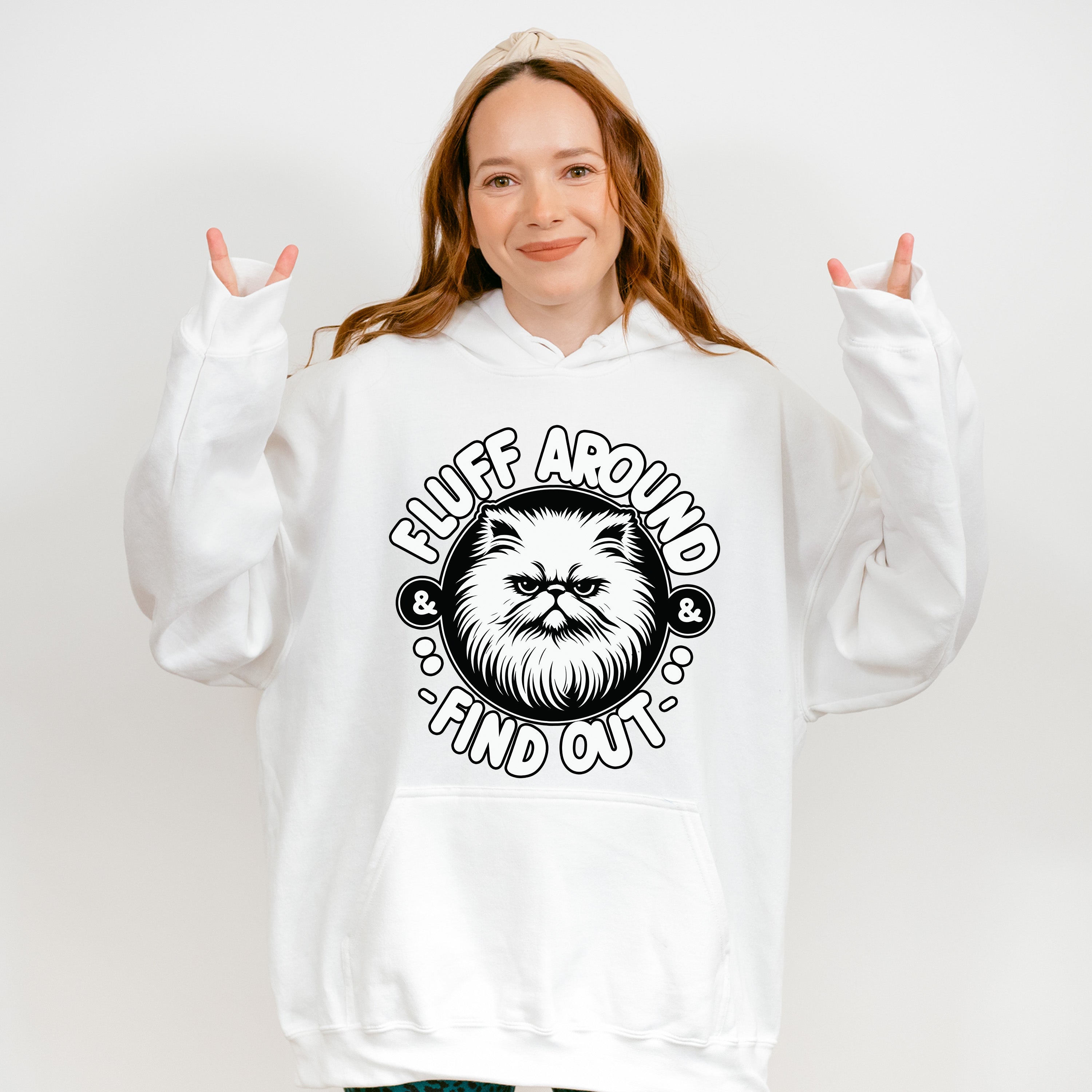 Fluff Around Find Out White Cat Design - Cats Unisex Crewneck T-Shirt Sweatshirt Hoodie