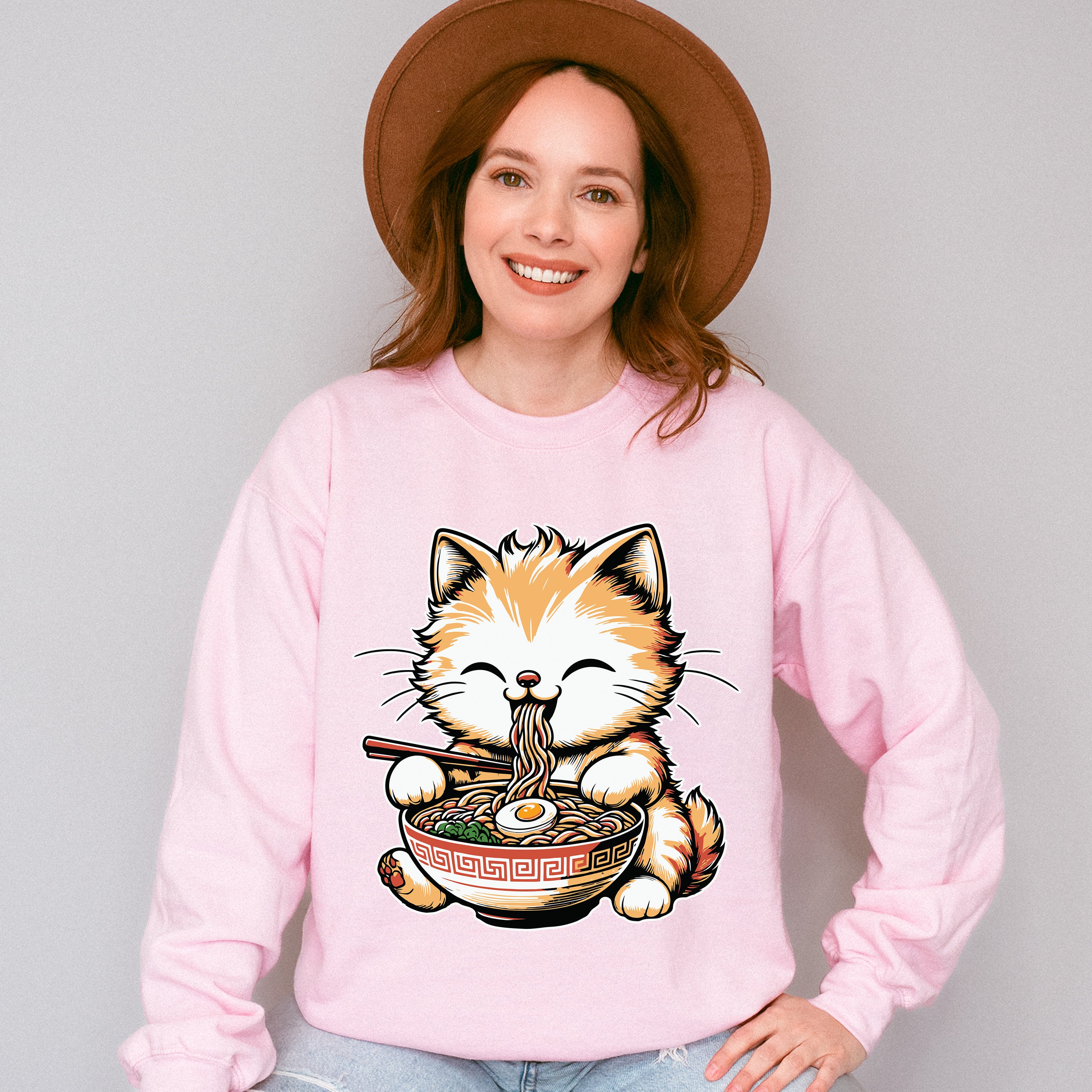 Orange Cat Ramen Design - Cats Unisex Crewneck T-Shirt Sweatshirt Hoodie