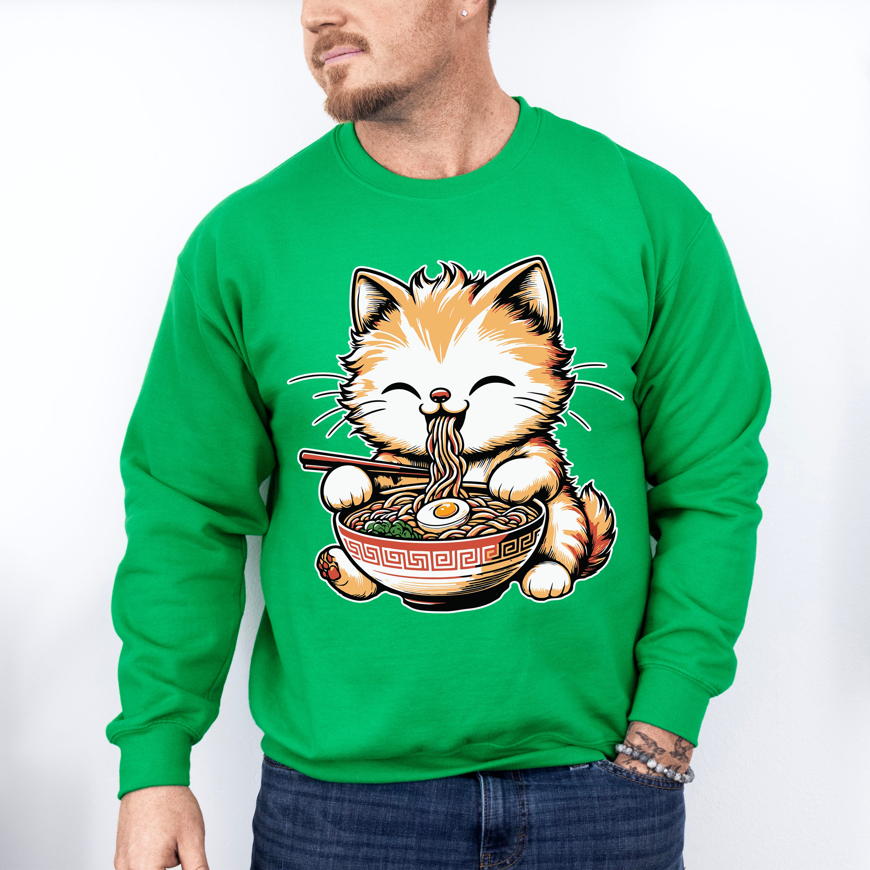 Orange Cat Ramen Design - Cats Unisex Crewneck T-Shirt Sweatshirt Hoodie