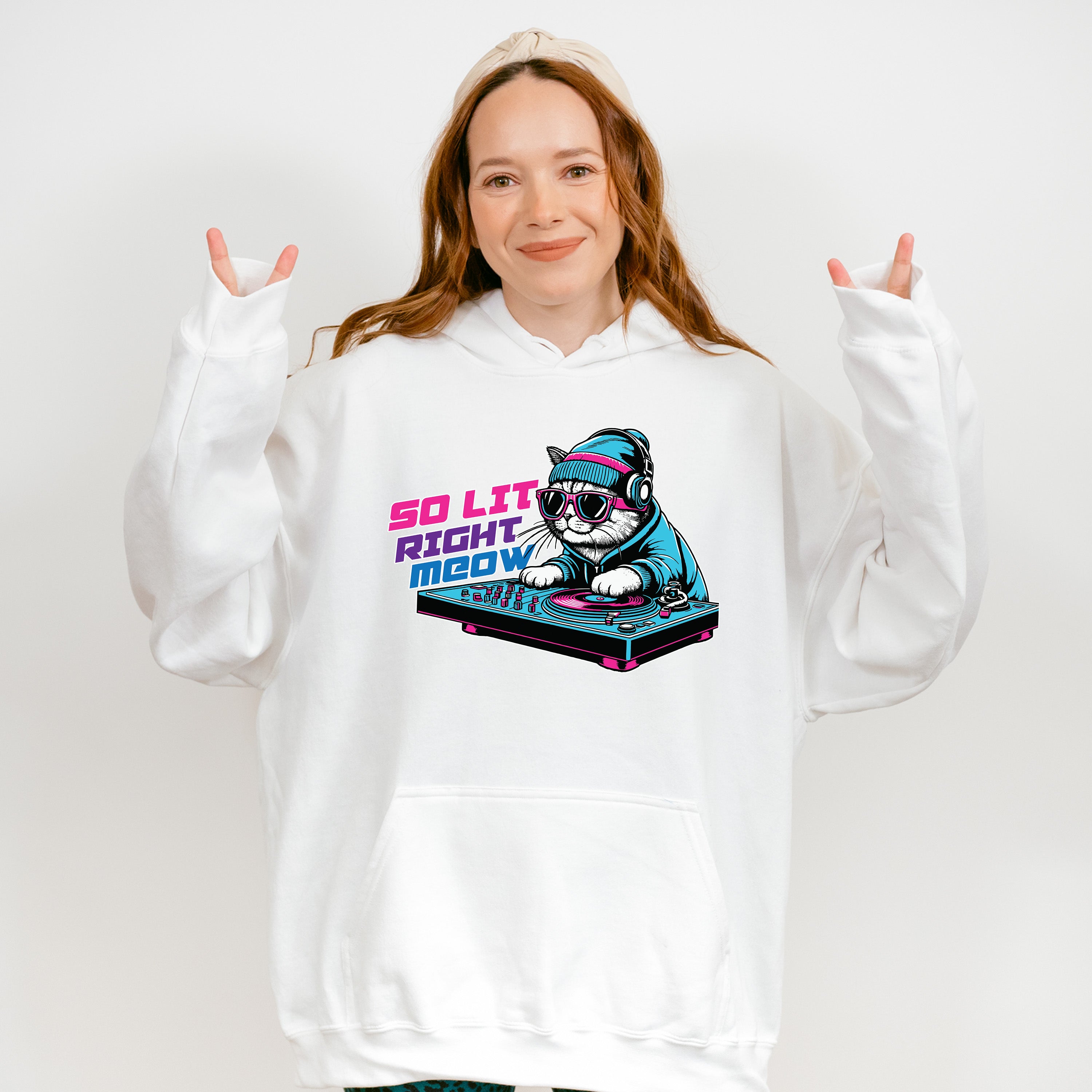 So Lit Right Meow DJ Cat Design - Cats Unisex Crewneck T-Shirt Sweatshirt Hoodie