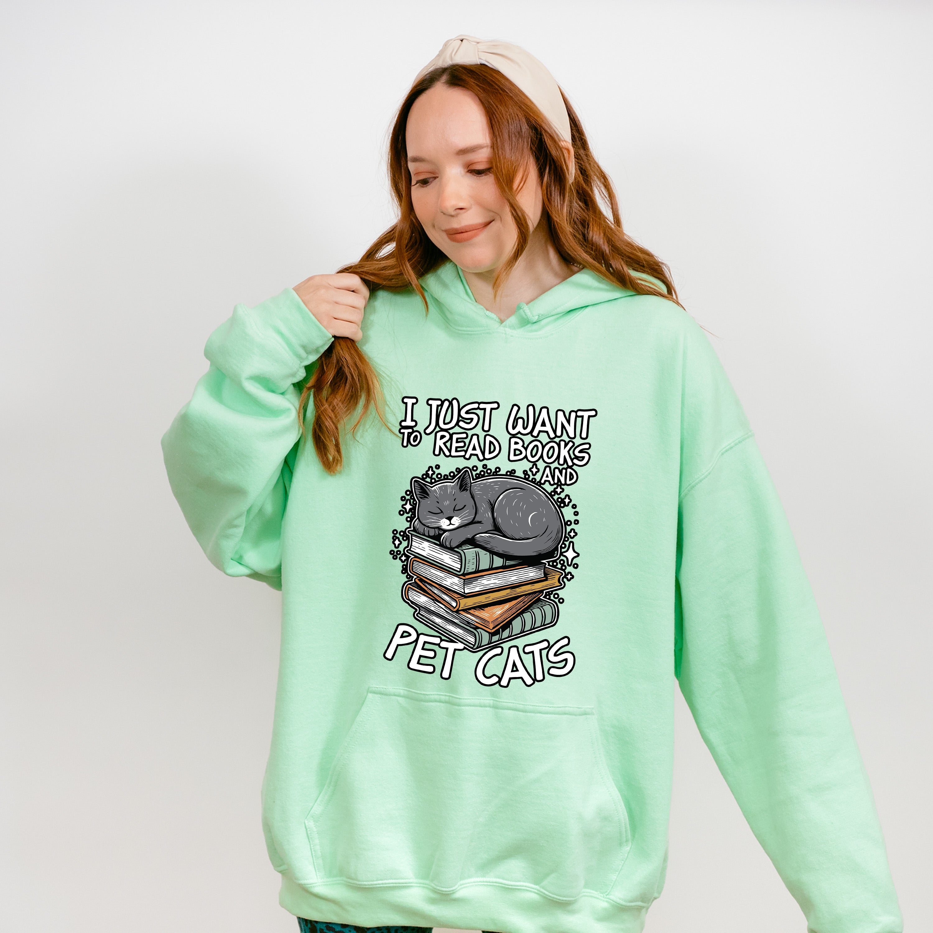 I Just Wanna Read Books And Pet Cats - Cats Unisex Crewneck T-Shirt Sweatshirt Hoodie