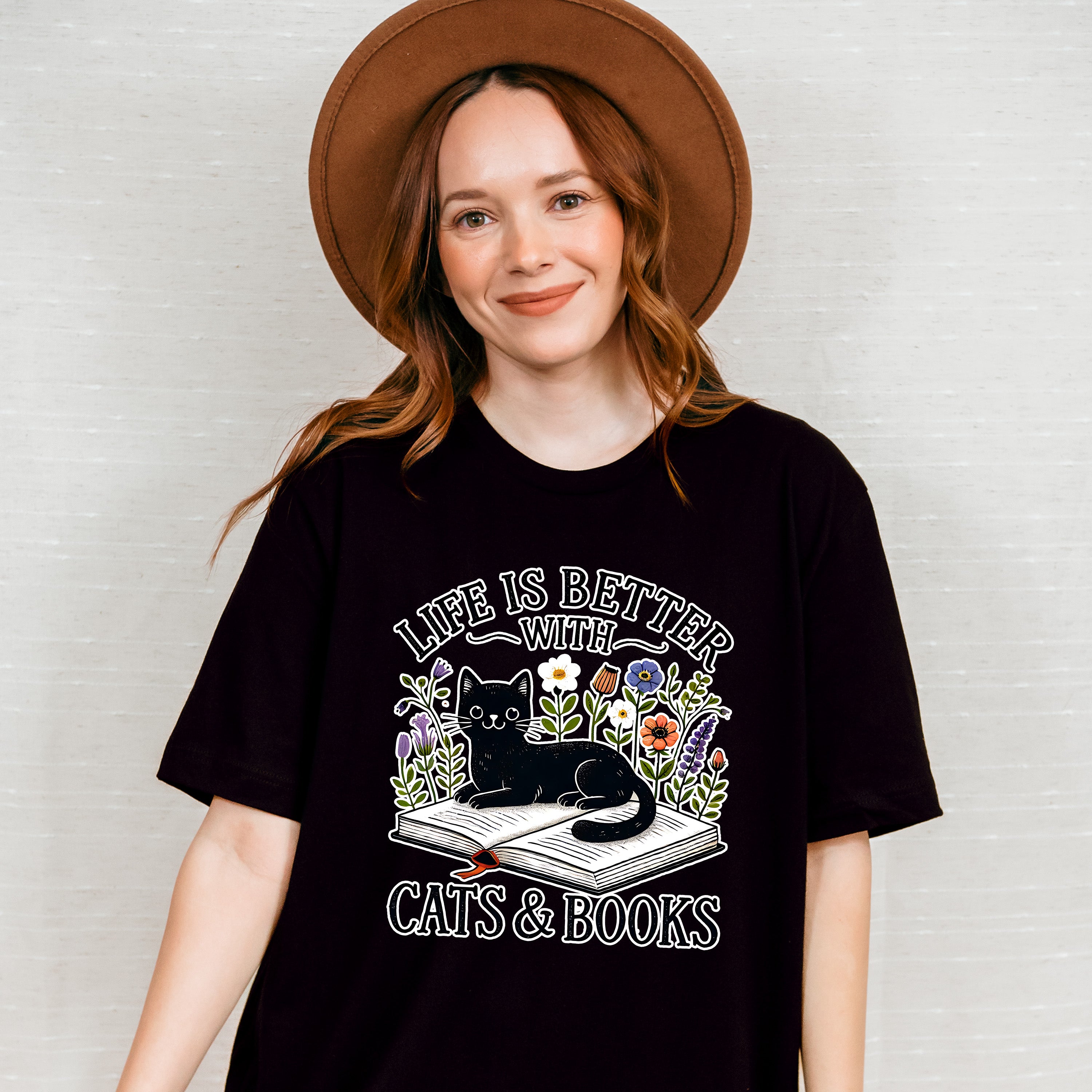 Life Is Better With Cats And Books - Cats Unisex Crewneck T-Shirt Sweatshirt Hoodie