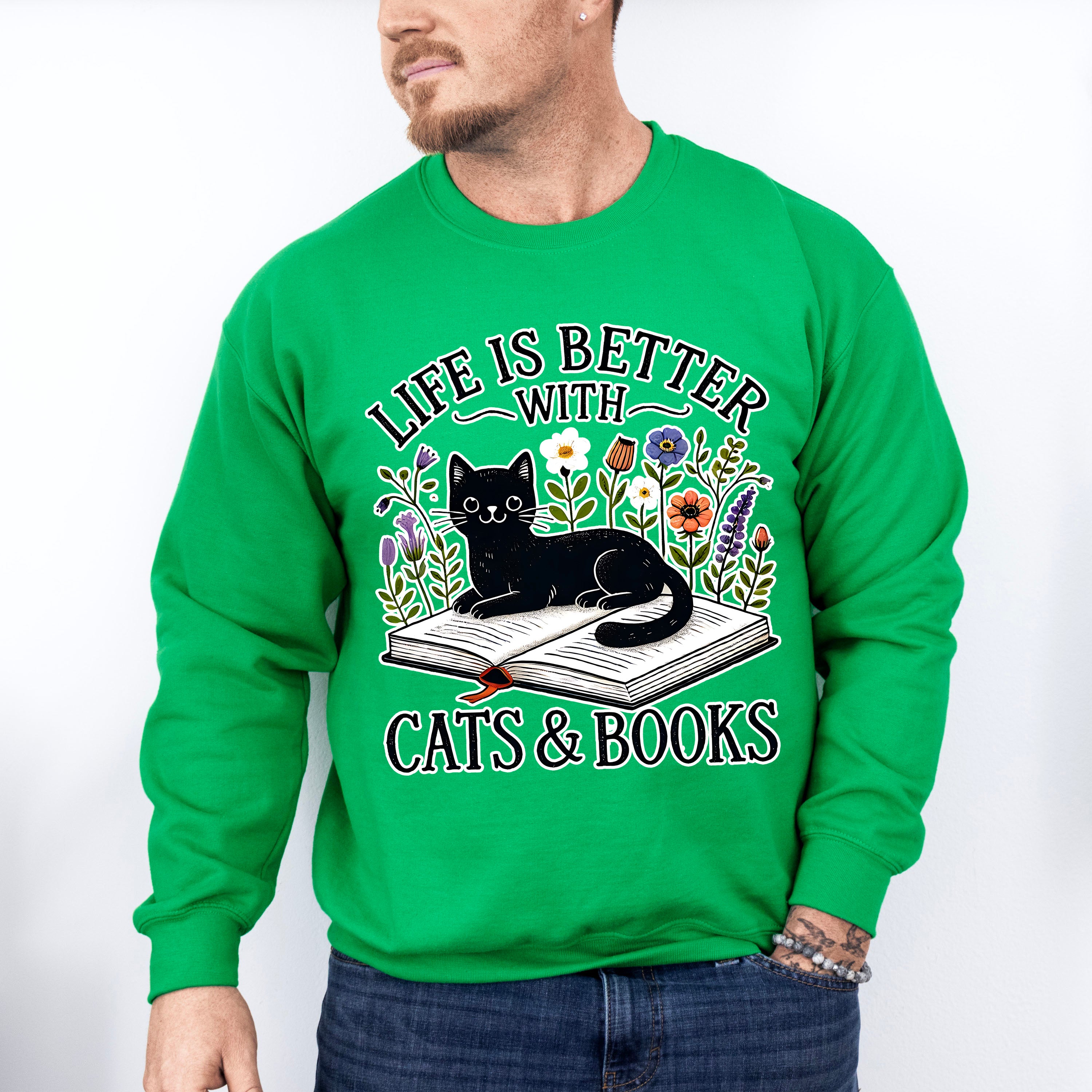 Life Is Better With Cats And Books - Cats Unisex Crewneck T-Shirt Sweatshirt Hoodie