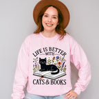Life Is Better With Cats And Books - Cats Unisex Crewneck T-Shirt Sweatshirt Hoodie