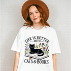 Life Is Better With Cats And Books - Cats Unisex Crewneck T-Shirt Sweatshirt Hoodie