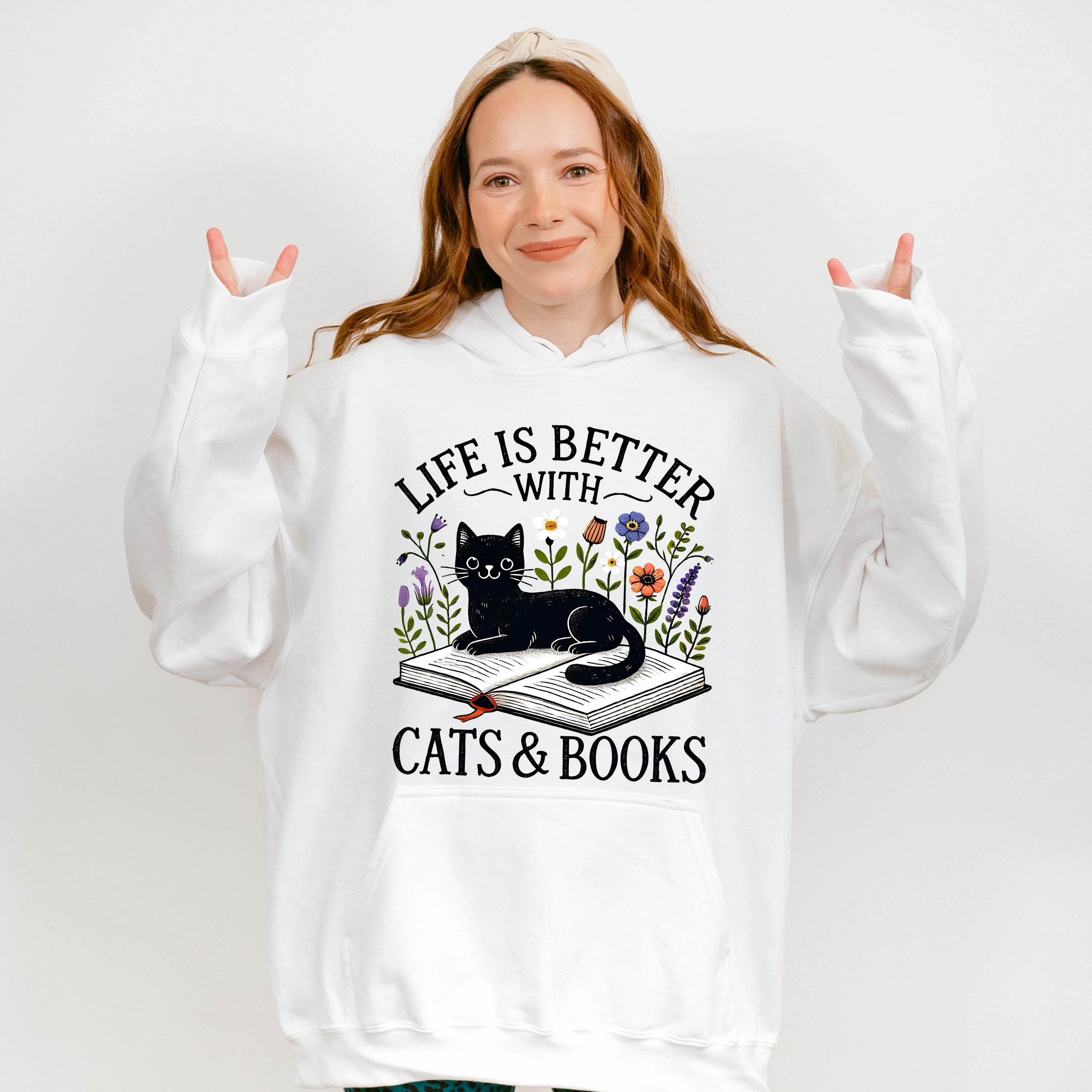 Life Is Better With Cats And Books - Cats Unisex Crewneck T-Shirt Sweatshirt Hoodie
