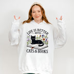 Life Is Better With Cats And Books - Cats Unisex Crewneck T-Shirt Sweatshirt Hoodie
