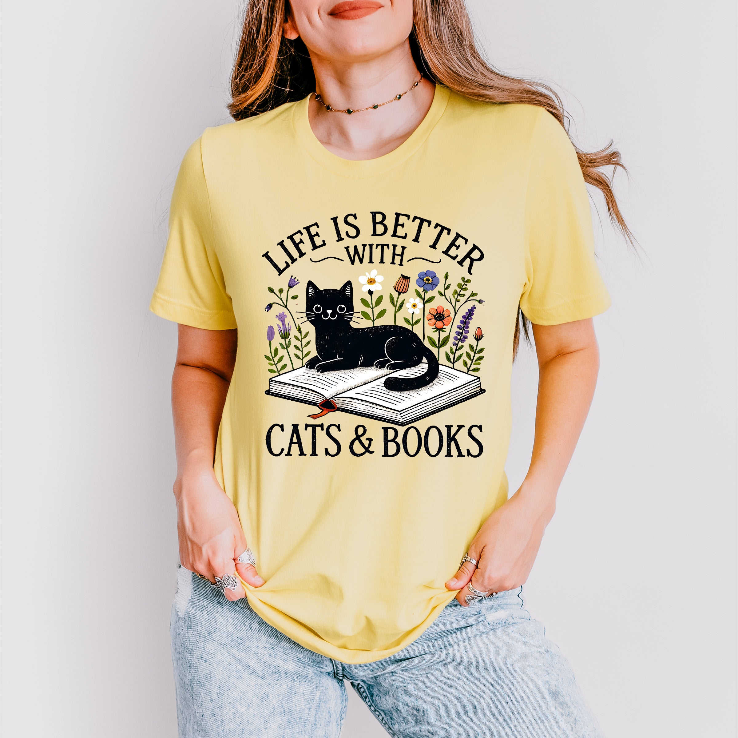 Life Is Better With Cats And Books - Cats Unisex Crewneck T-Shirt Sweatshirt Hoodie