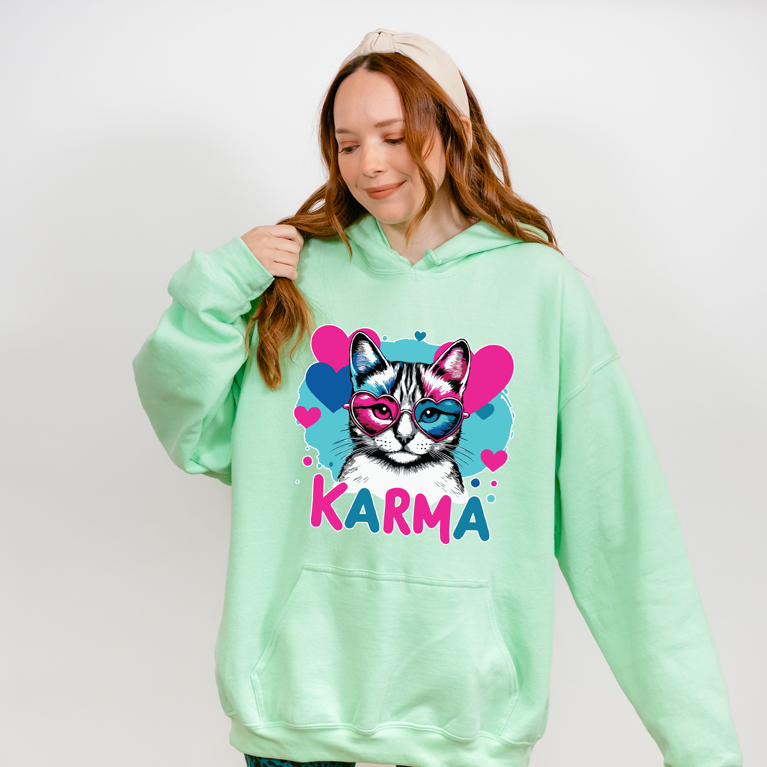 Karma Heart Glasses Cat Design - Cats Unisex Crewneck T-Shirt Sweatshirt Hoodie