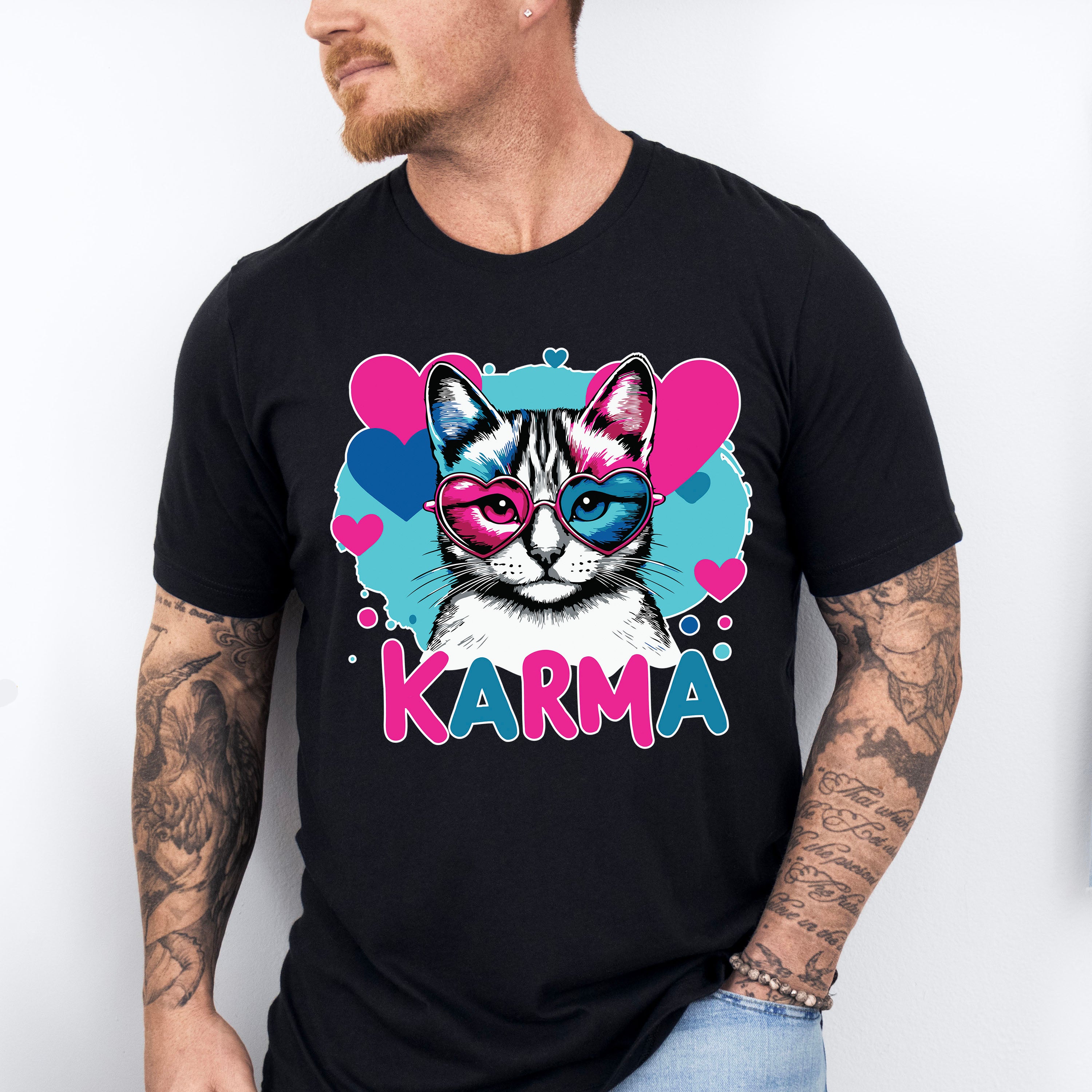 Karma Heart Glasses Cat Design - Cats Unisex Crewneck T-Shirt Sweatshirt Hoodie