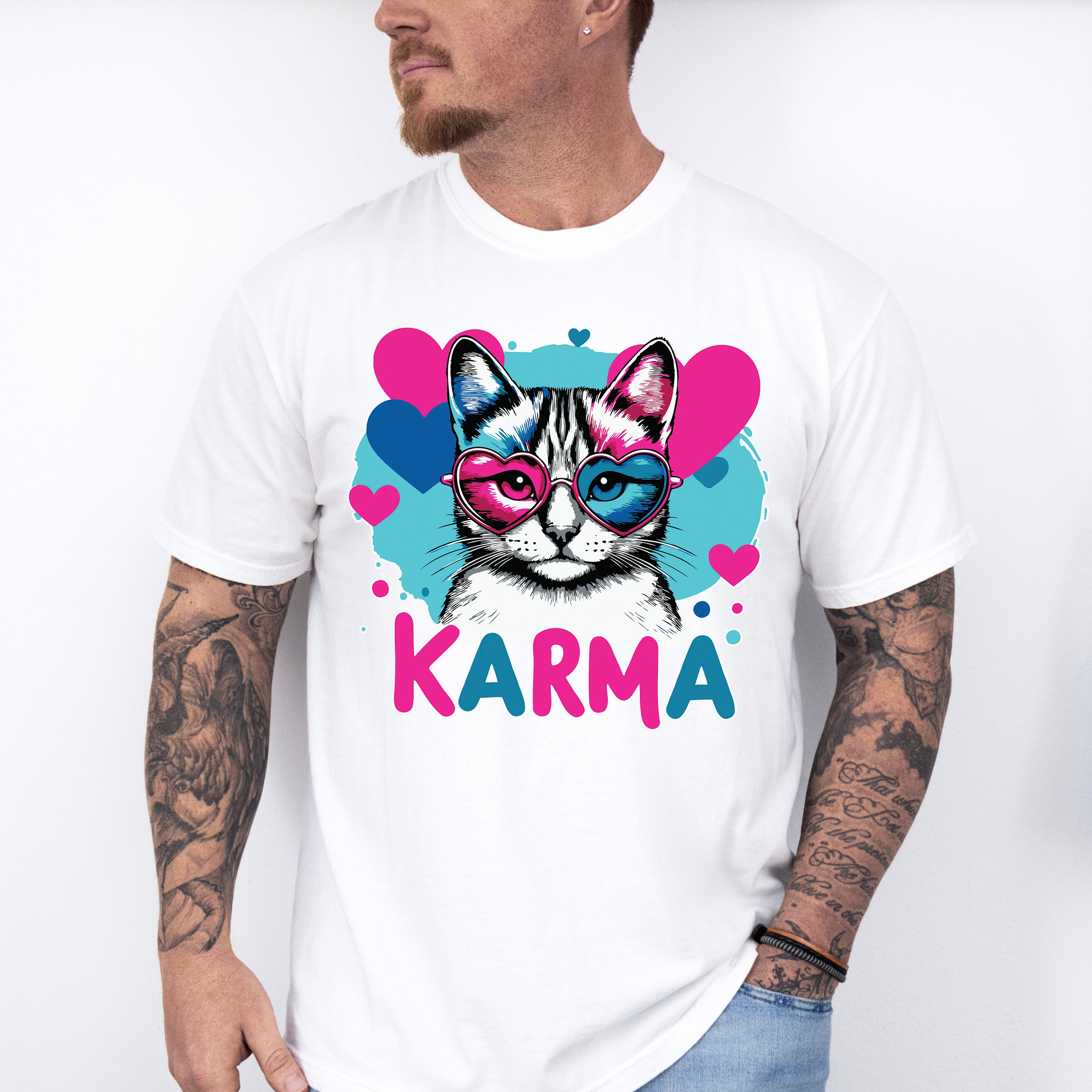 Karma Heart Glasses Cat Design - Cats Unisex Crewneck T-Shirt Sweatshirt Hoodie