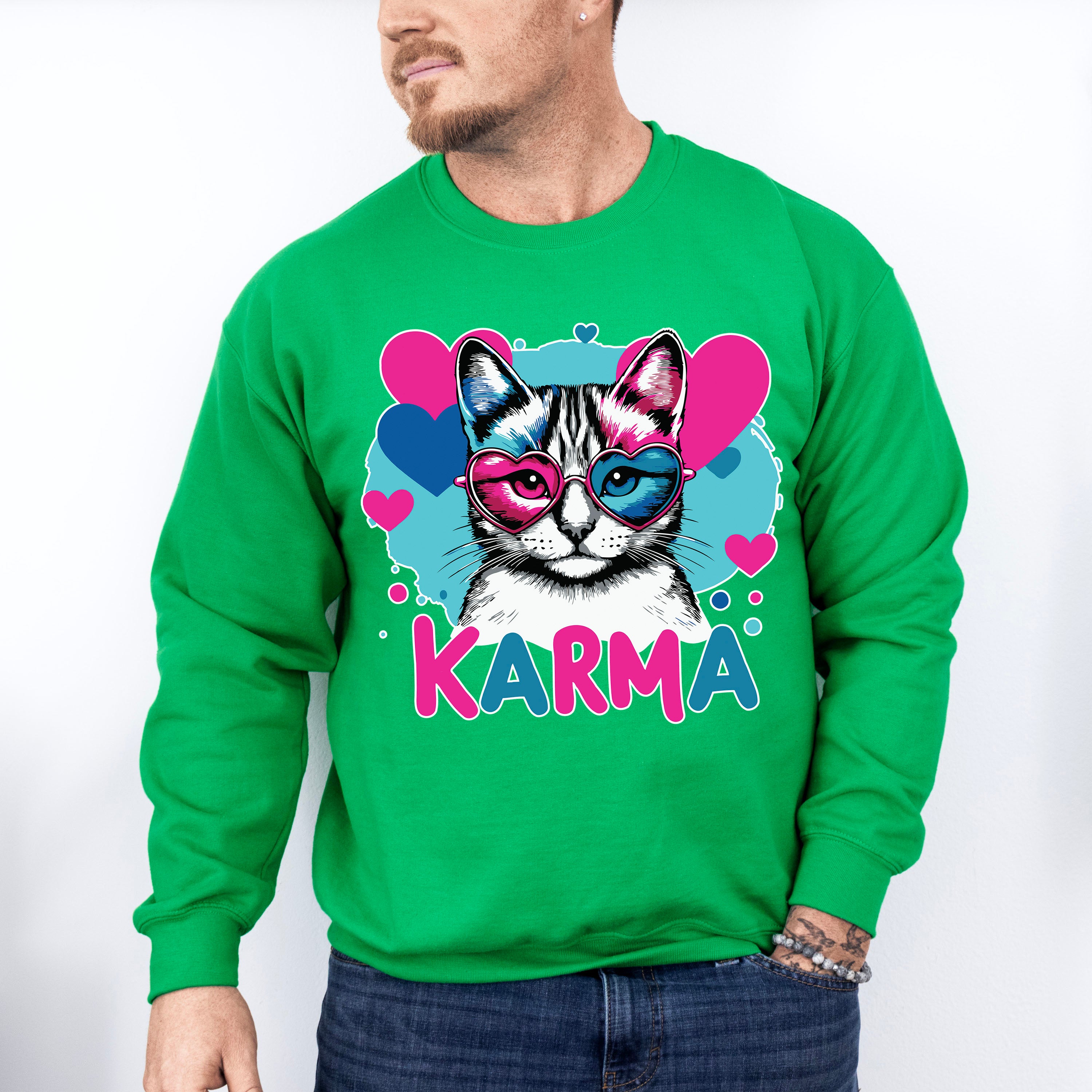 Karma Heart Glasses Cat Design - Cats Unisex Crewneck T-Shirt Sweatshirt Hoodie
