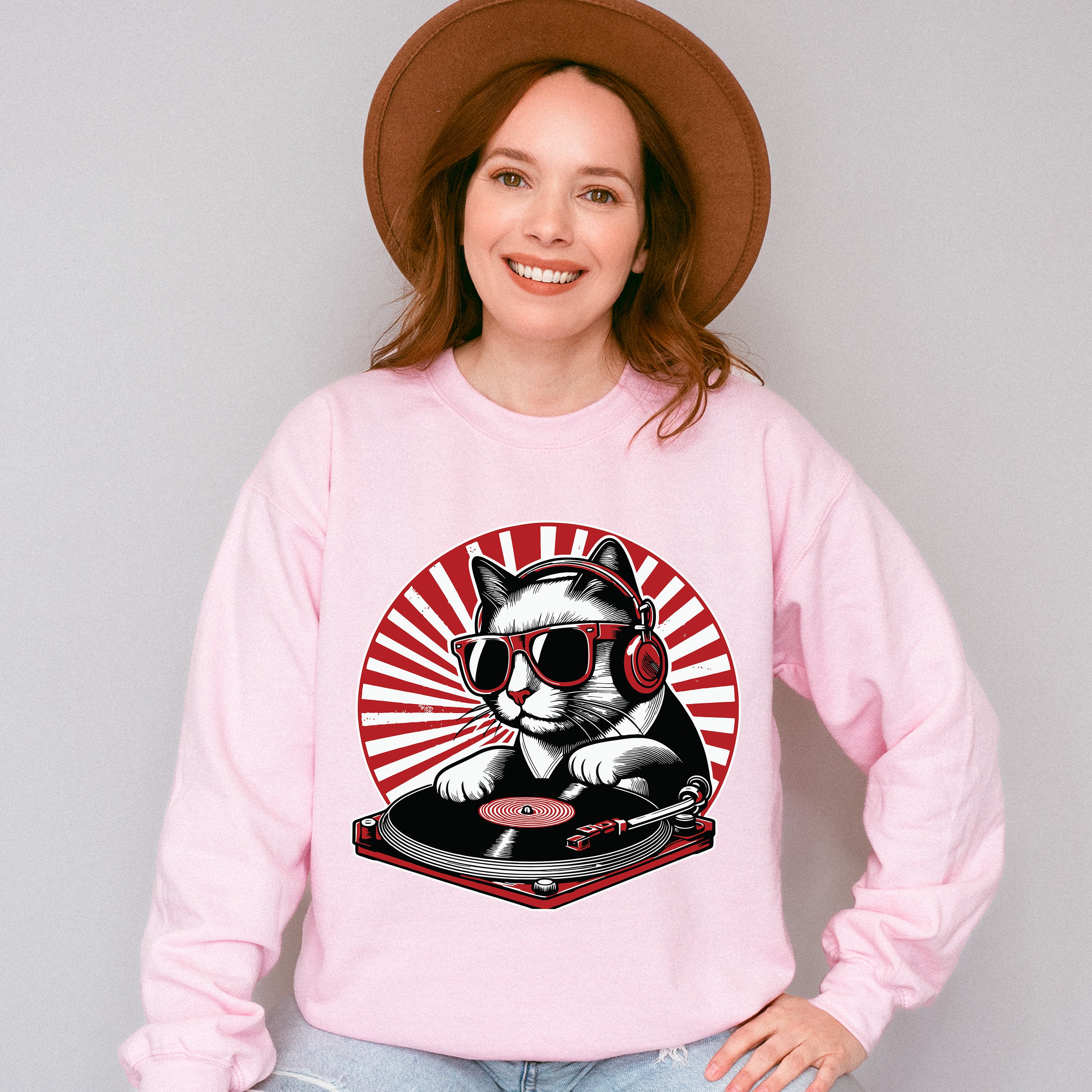 Cat DJ Turntable Design - Cats Unisex Crewneck T-Shirt Sweatshirt Hoodie