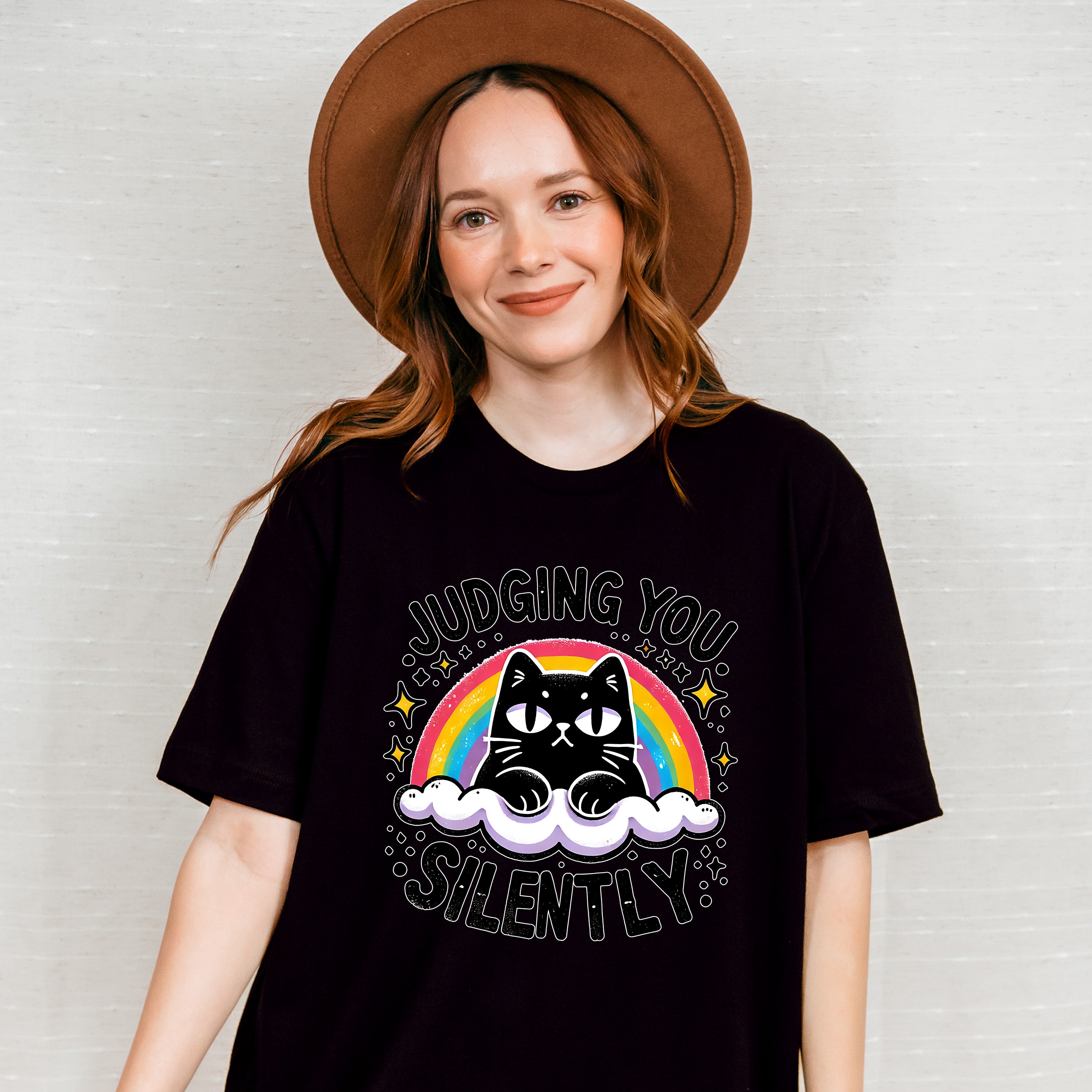 Judging You Silently Rainbow Cat Design - Cats Unisex Crewneck T-Shirt Sweatshirt Hoodie