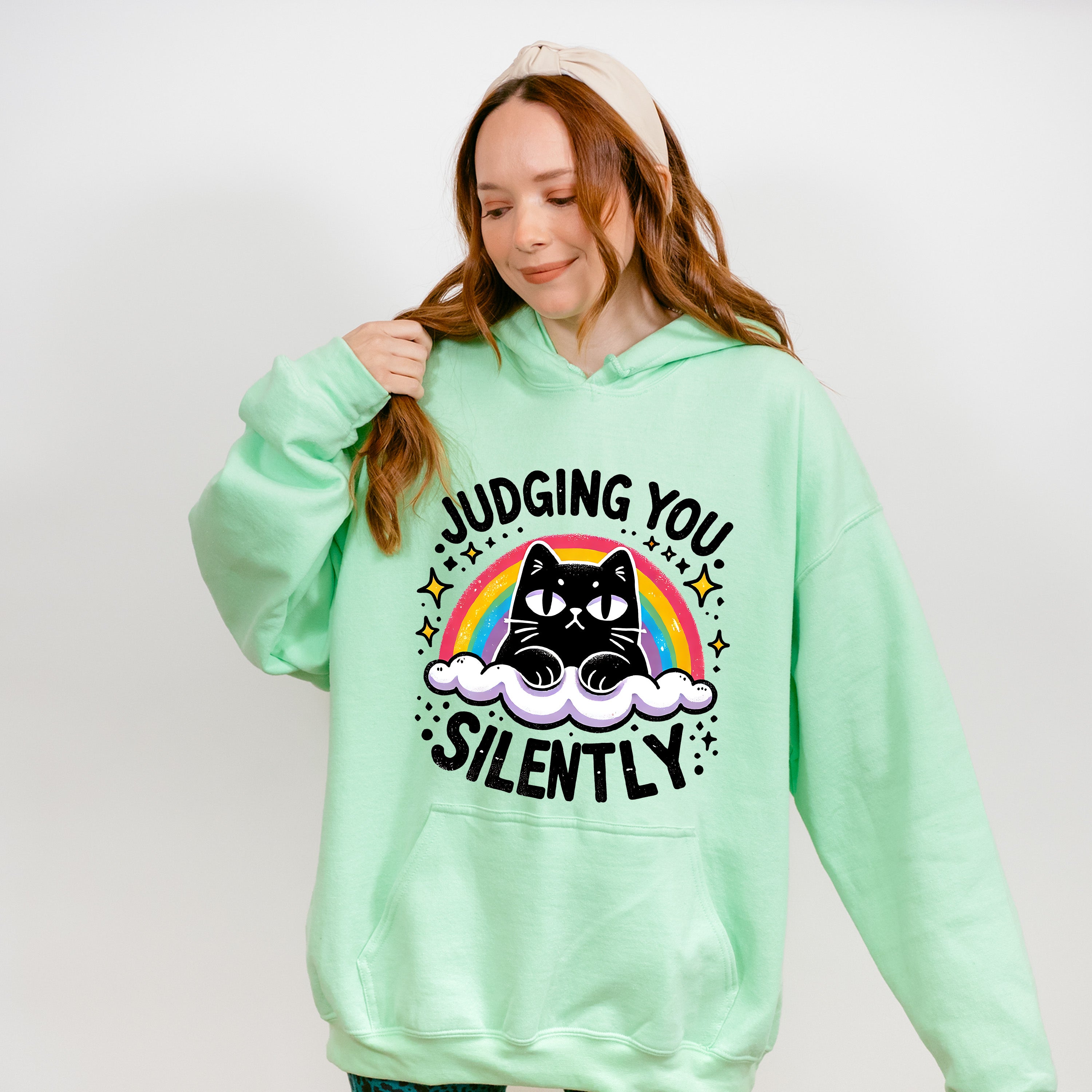 Judging You Silently Rainbow Cat Design - Cats Unisex Crewneck T-Shirt Sweatshirt Hoodie